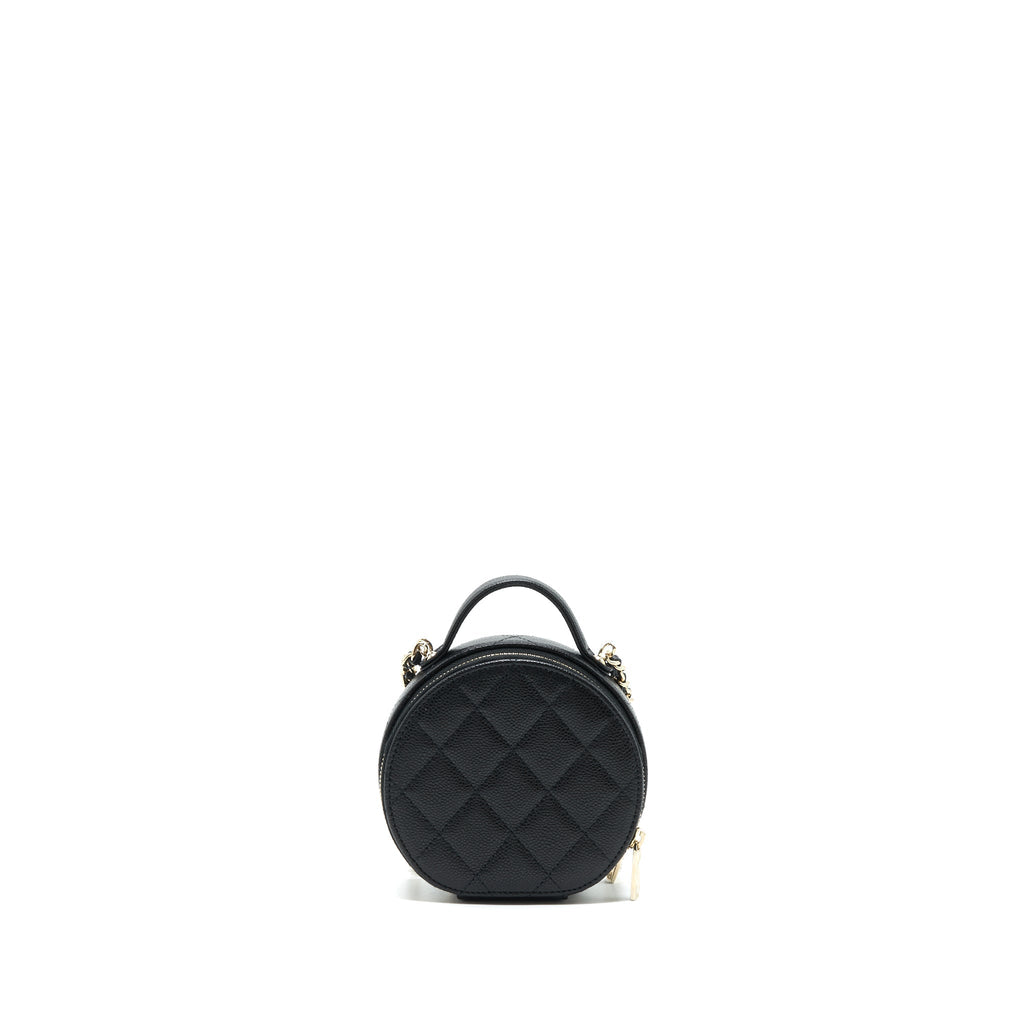 Chanel 22C Top Handle Round Vanity Black With Chain Caviar L