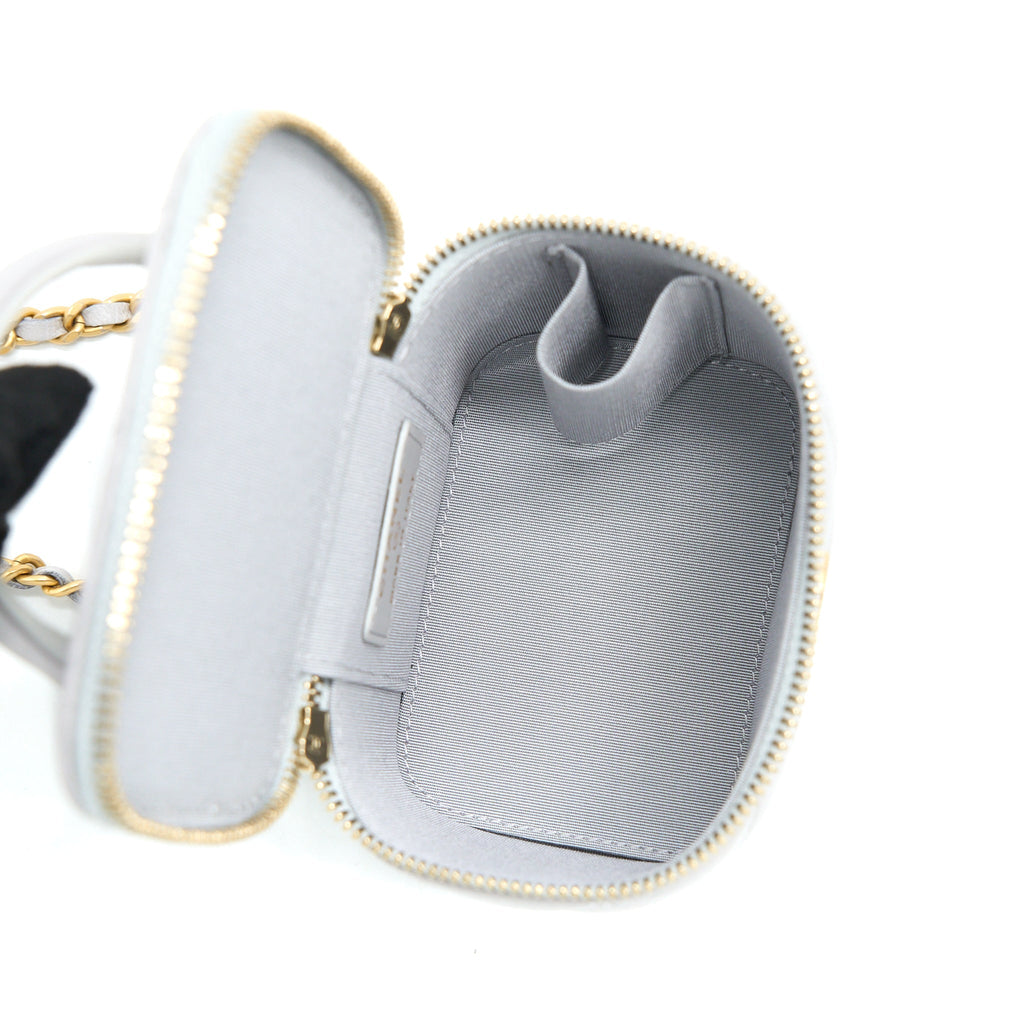 Chanel 21A Top Handle Mini Vanity with Chain Lambskin Light Grey