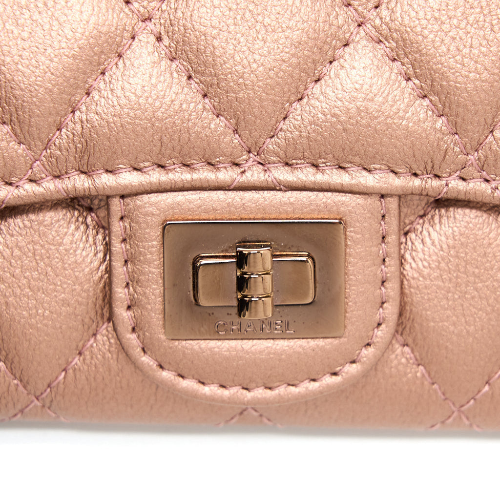 Chanel 2.55 Reissue Flap Card Holder Metallic Grained Calfskin Rose Gold R
