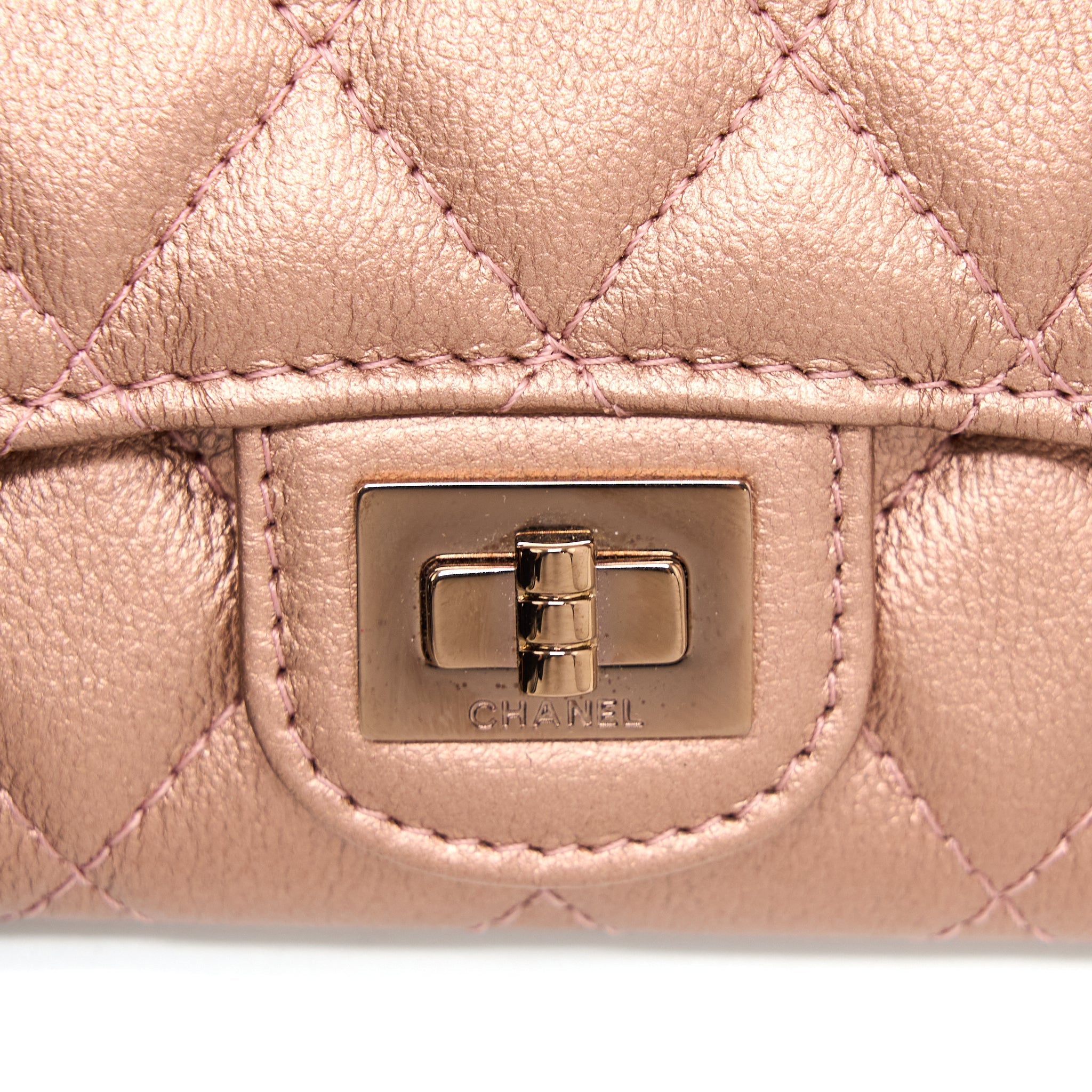 Chanel 2.55 Reissue Flap Card Holder Metallic Grained Calfskin Rose Gold R