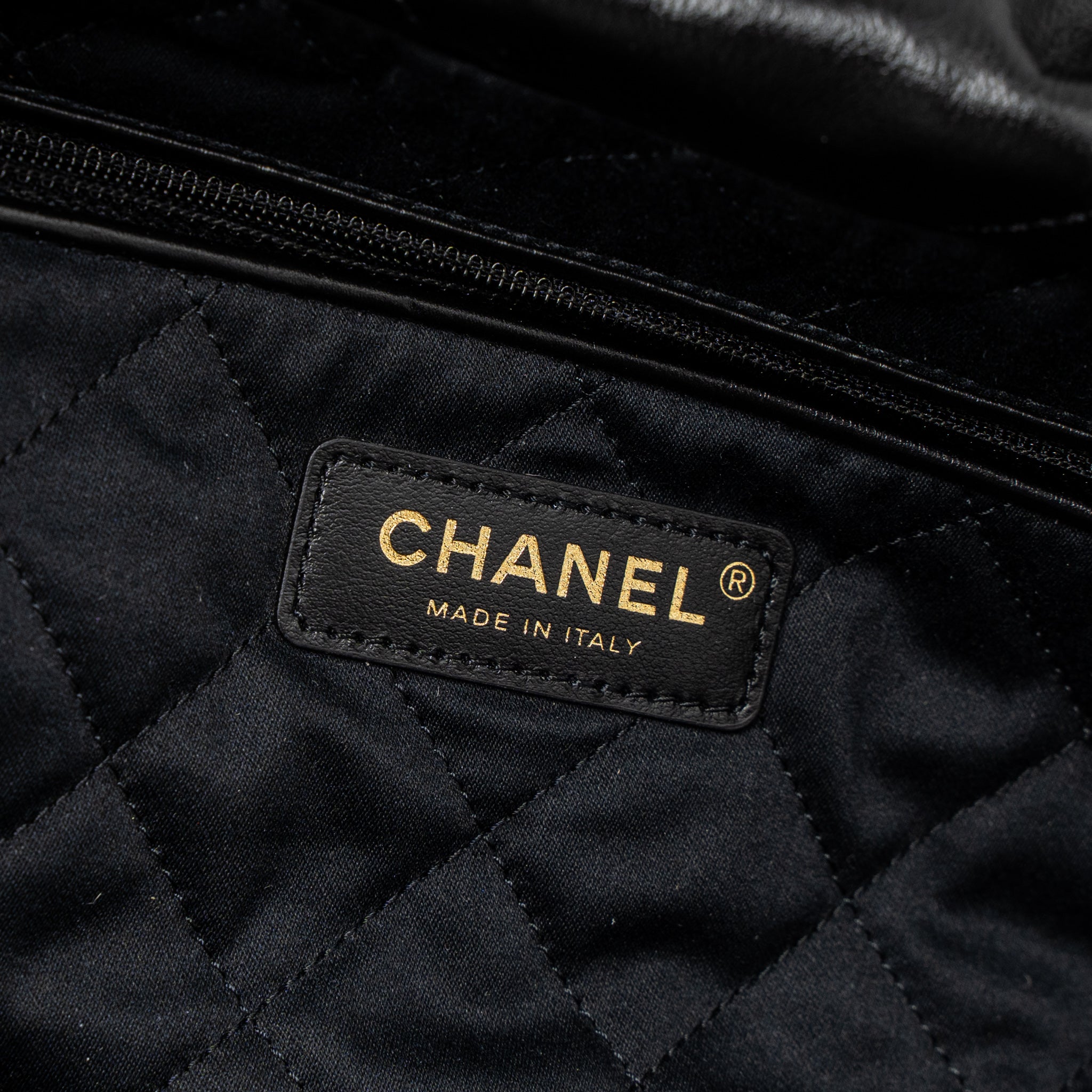 Chanel Small 22 Bag Gold Letter Shiny Calfskin Black Brushed  (Microchip)