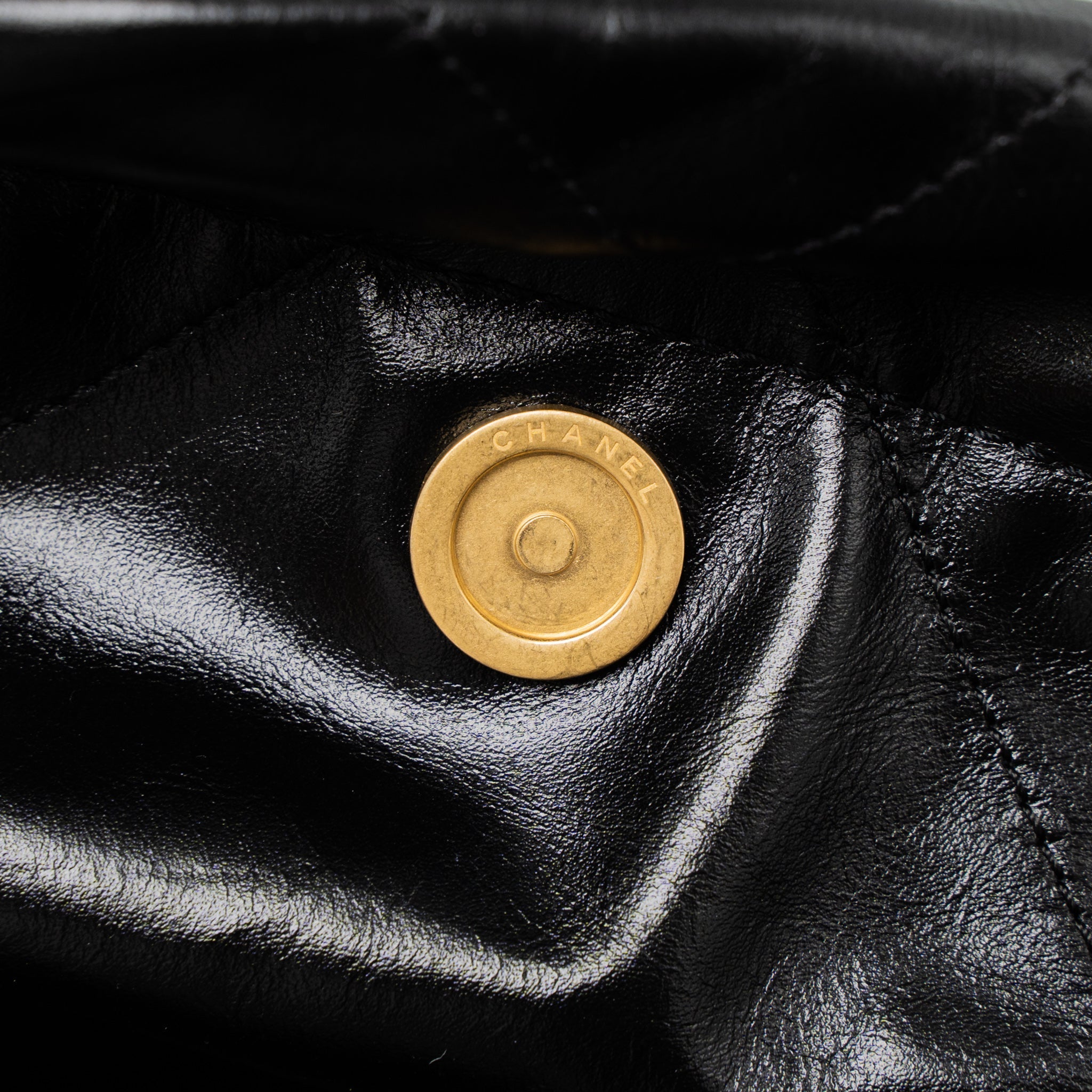 Chanel Small 22 Bag Gold Letter Shiny Calfskin Black Brushed  (Microchip)