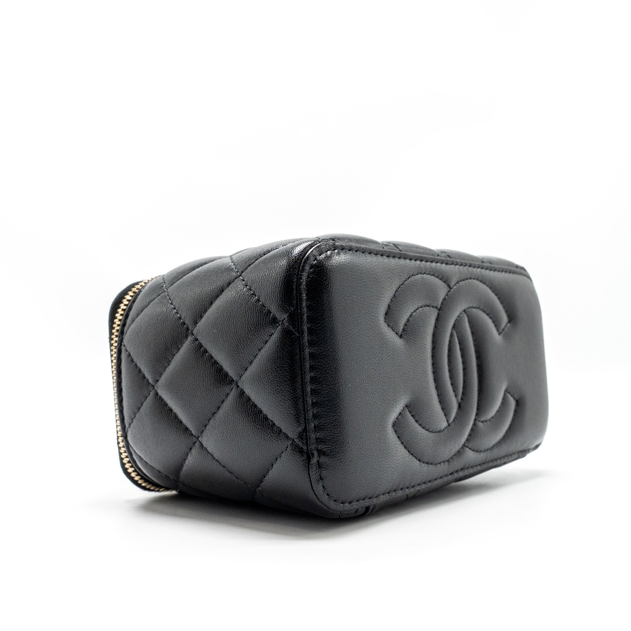 Chanel Top Handle Long Vanity Case Lambskin BLACK L (Microchip)