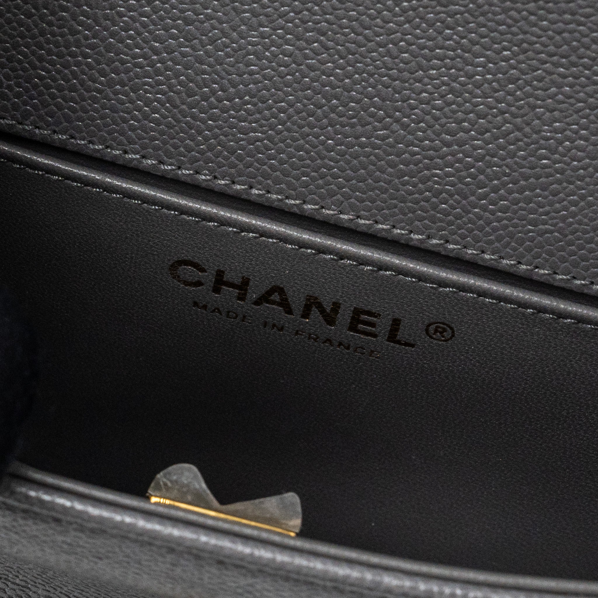 Chanel 22A Round Boy Messenger Bag Caviar Grey (Microchip)
