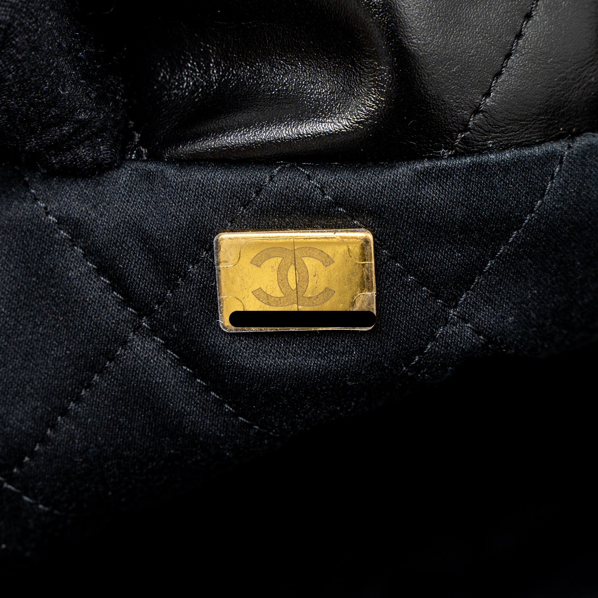 Chanel Small 22 Bag Gold Letter Shiny Calfskin Black Brushed  (Microchip)