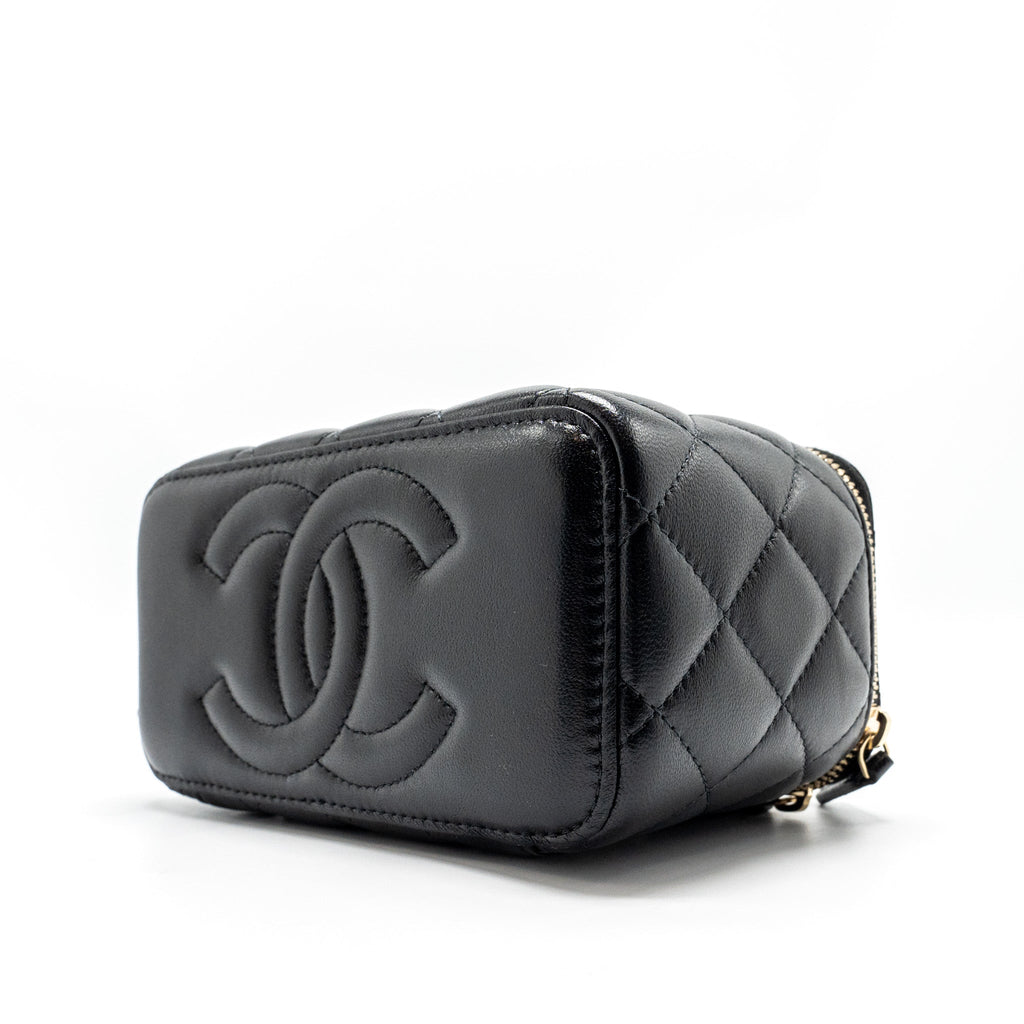 Chanel Top Handle Long Vanity Case Lambskin BLACK L (Microchip)