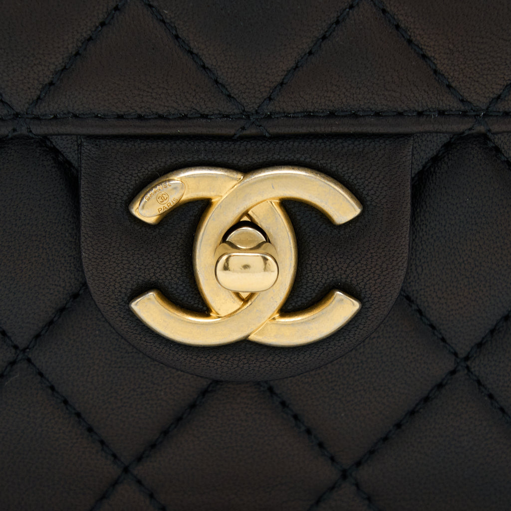 Chanel Vertical Pearl Flap Bag Goatskin Black