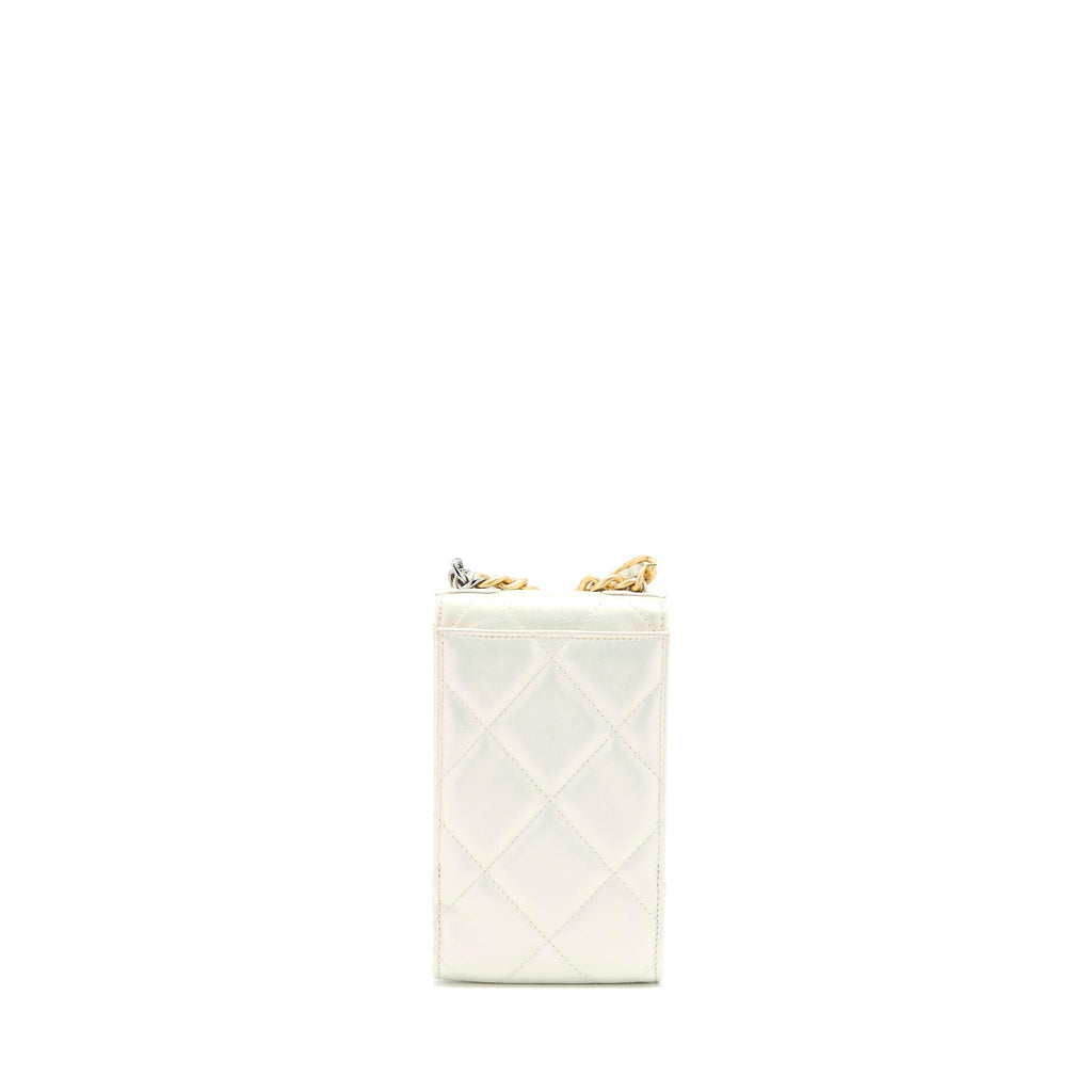 Chanel 19 Phone Pouch With Chain Iridescent White
