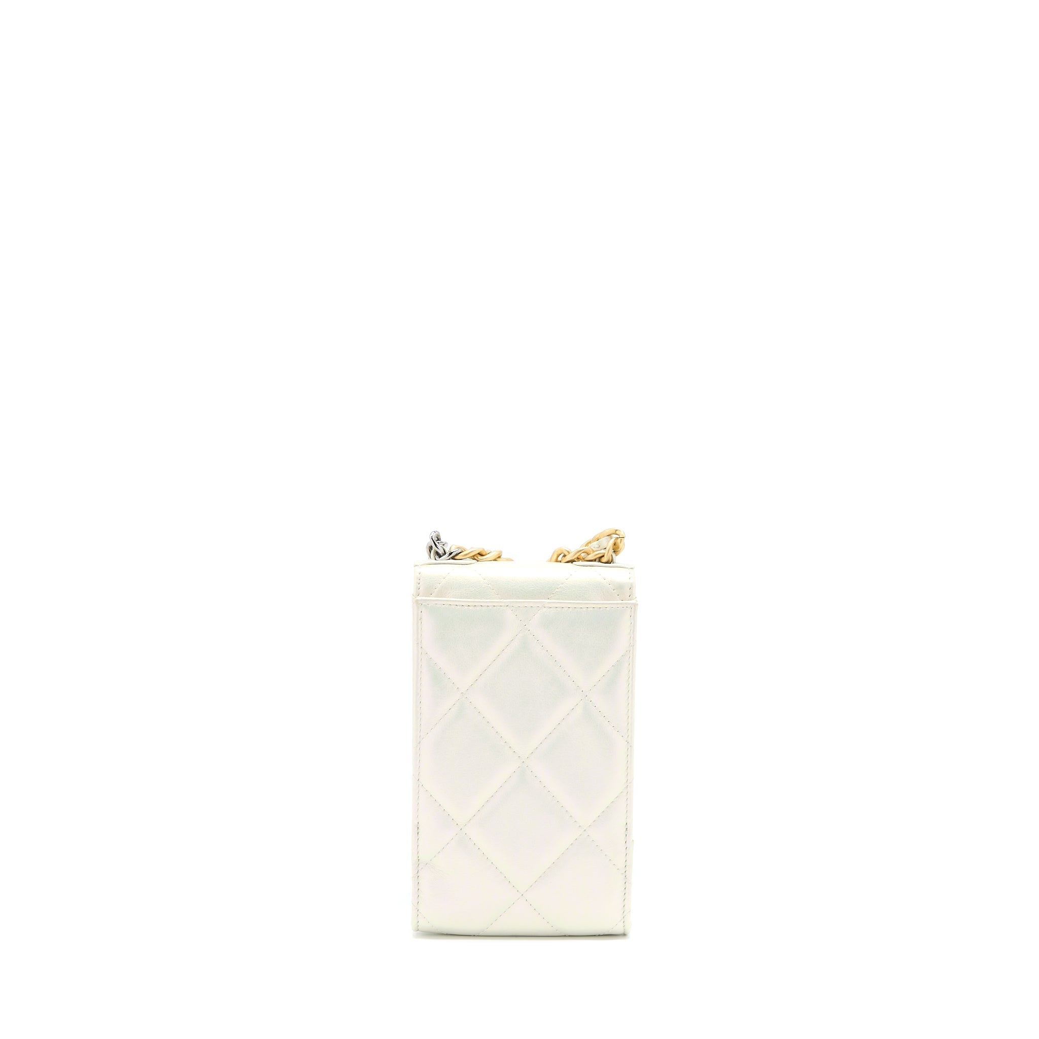 Chanel 19 Phone Pouch With Chain Iridescent White