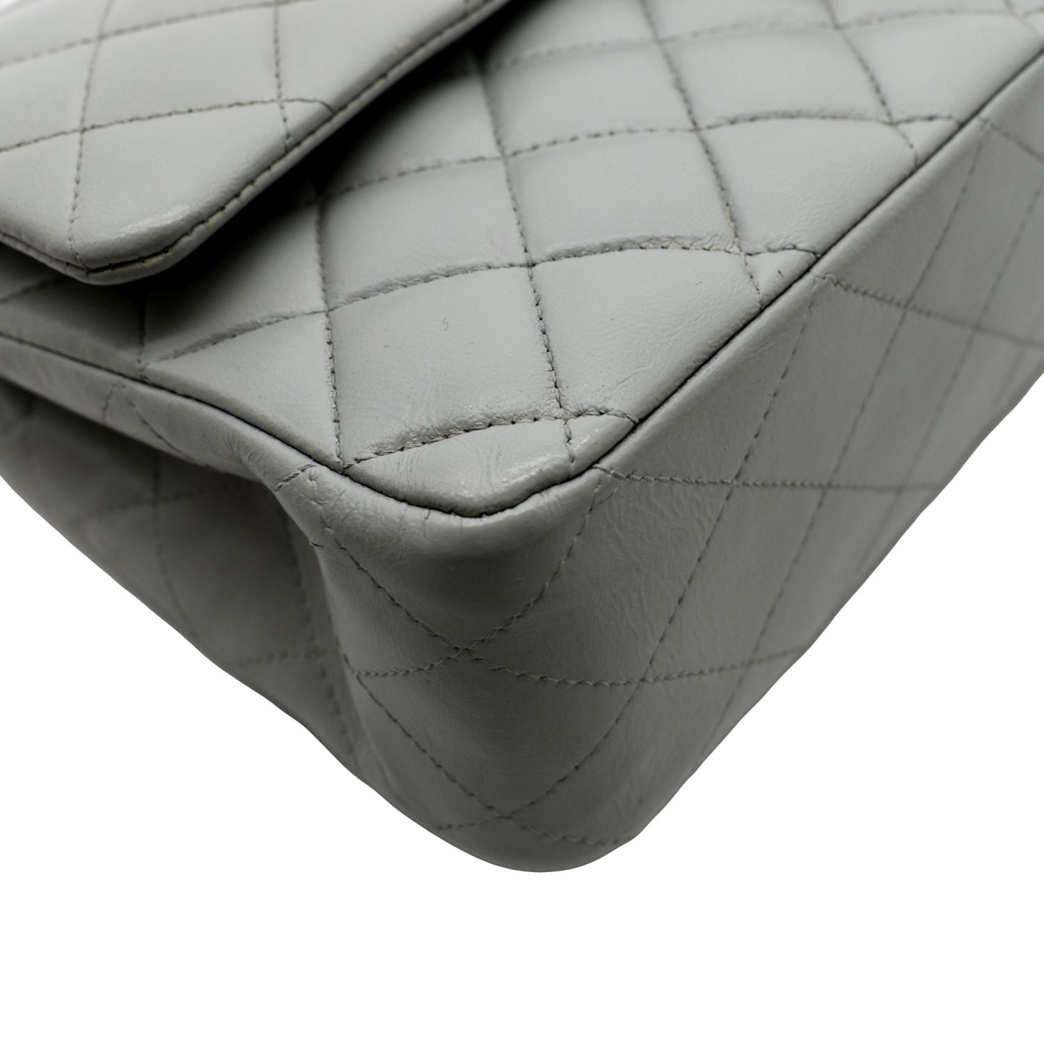 CHANEL Medium Double Flap Calfskin Leather Shoulder Bag Grey