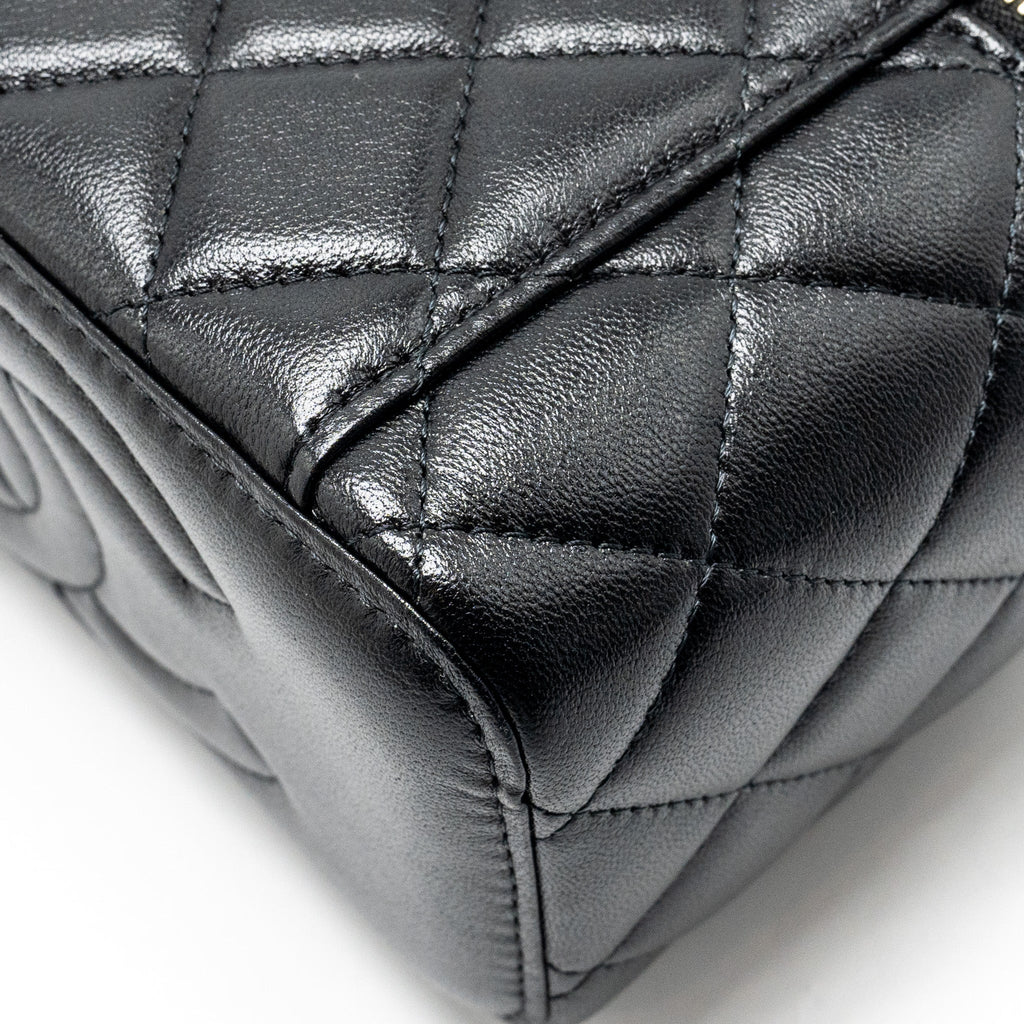 Chanel Top Handle Long Vanity Case Lambskin BLACK L (Microchip)
