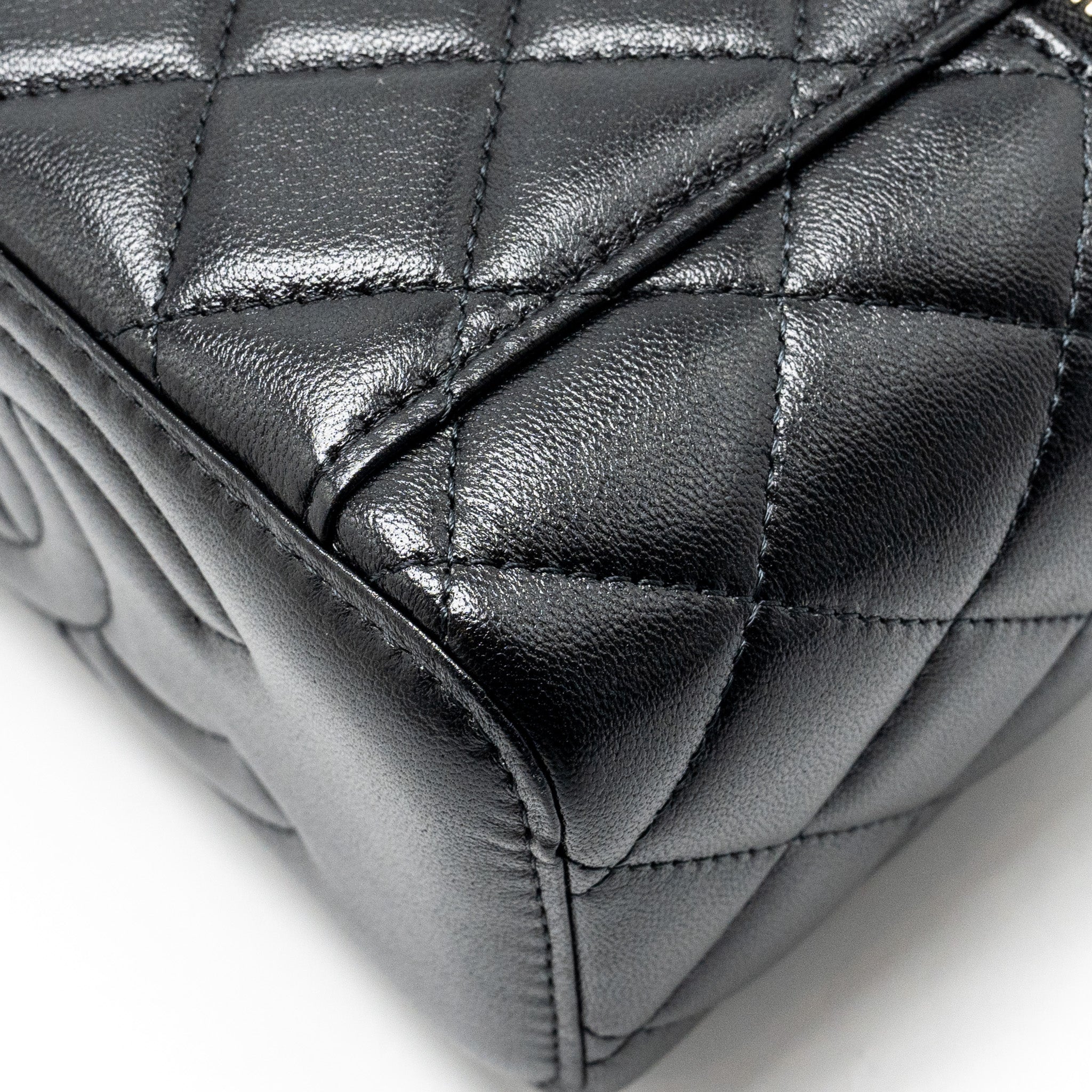 Chanel Top Handle Long Vanity Case Lambskin BLACK L (Microchip)