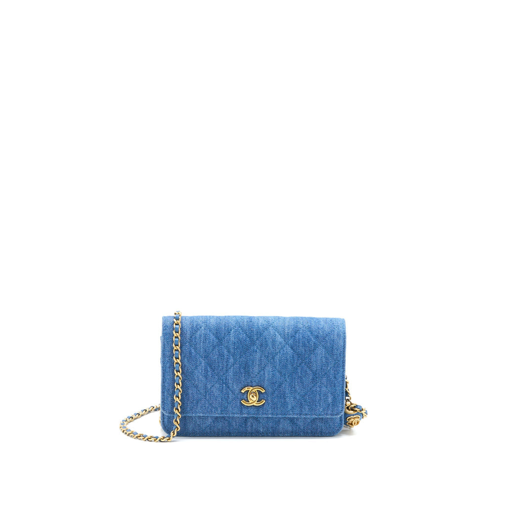 Chanel Pearl Crush Wallet on Chain Denim Light Blue  (Microchip)