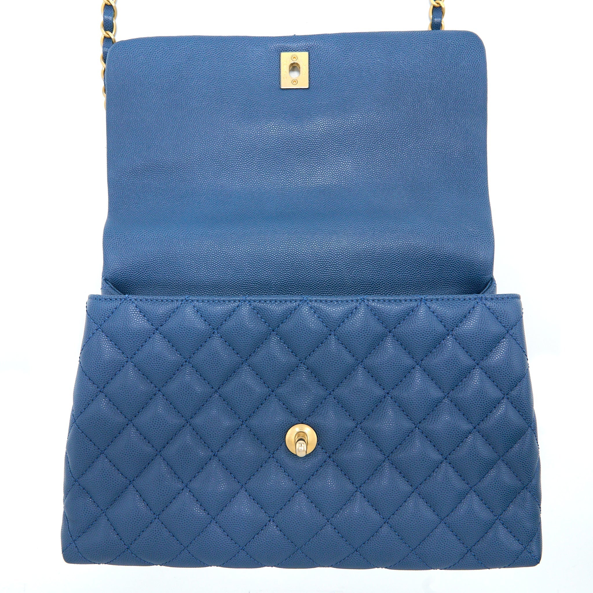 Chanel Medium Coco Handle Flap Bag Caviar Blue