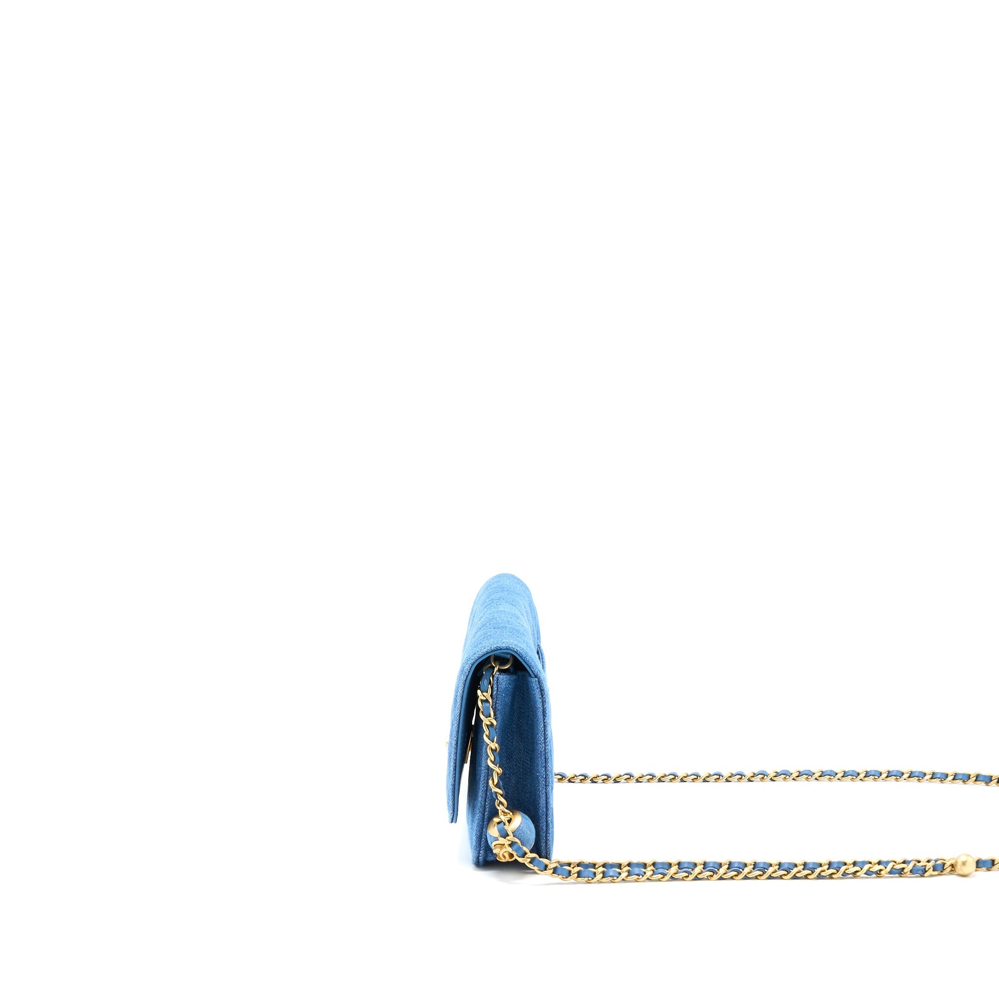 Chanel Pearl Crush Wallet on Chain Denim Light Blue  (Microchip)