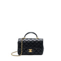 Chanel 21K Top Handle Mini Rectangular Flap Bag Lambskin Black Brushed (Microchip)