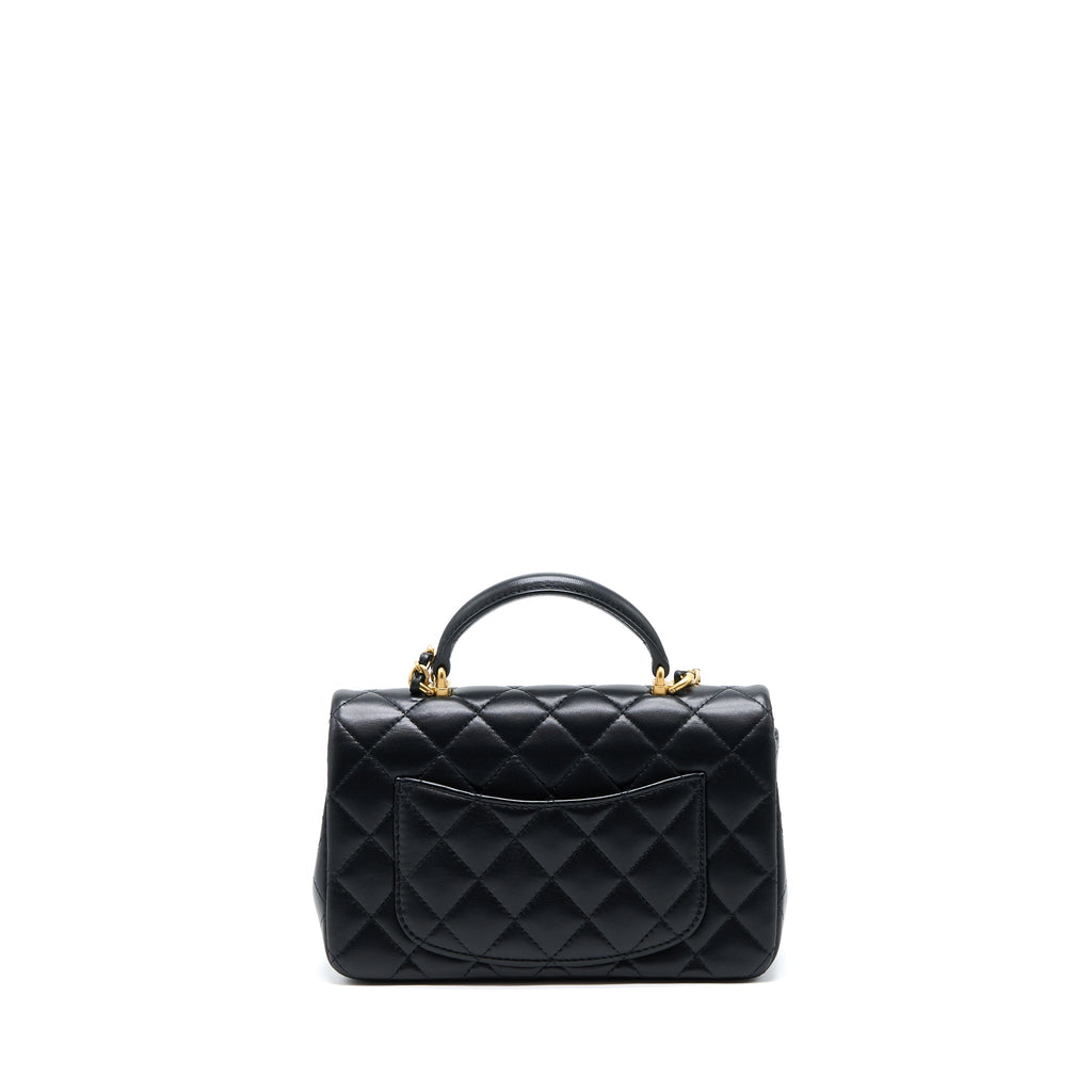 Chanel 21K Top Handle Mini Rectangular Flap Bag Lambskin Black Brushed (Microchip)