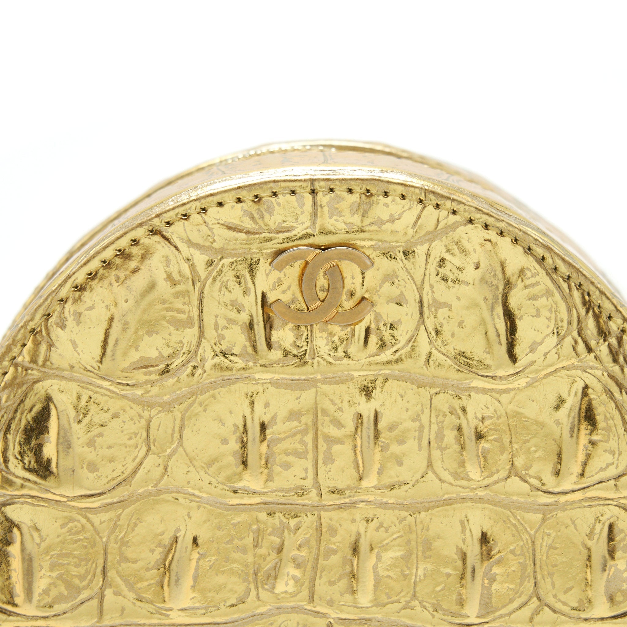 Chanel mini Round Vanity with chain Croc Embossed leather Gold