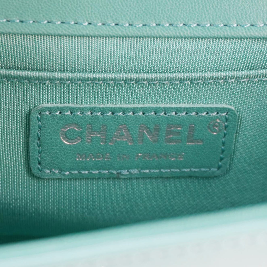 CHANEL Boy Small Patent Leather Shoulder Bag Green