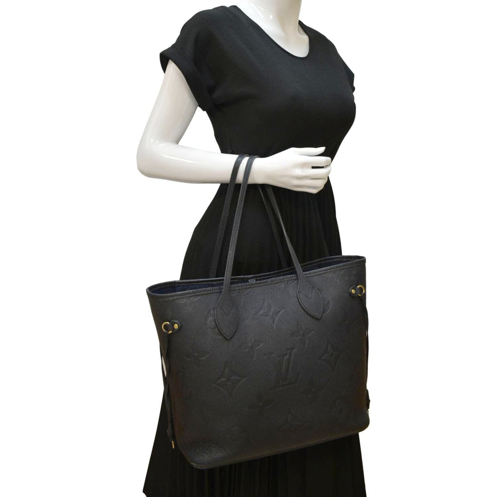 LOUIS VUITTON Neverfull MM Empreinte Leather Tote Shoulder Bag Black