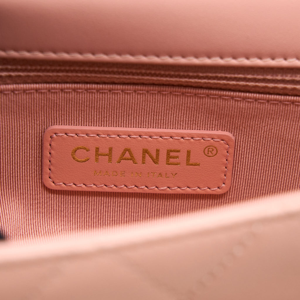 Chanel Front Logo Flap Bag Calfskin Pink Brushed