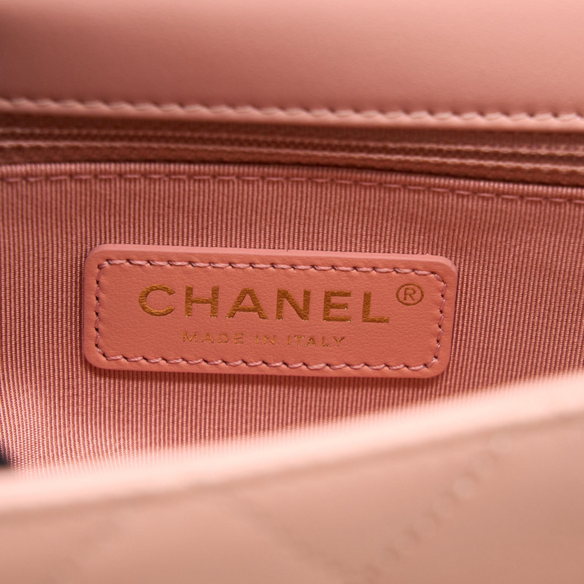 Chanel Front Logo Flap Bag Calfskin Pink Brushed