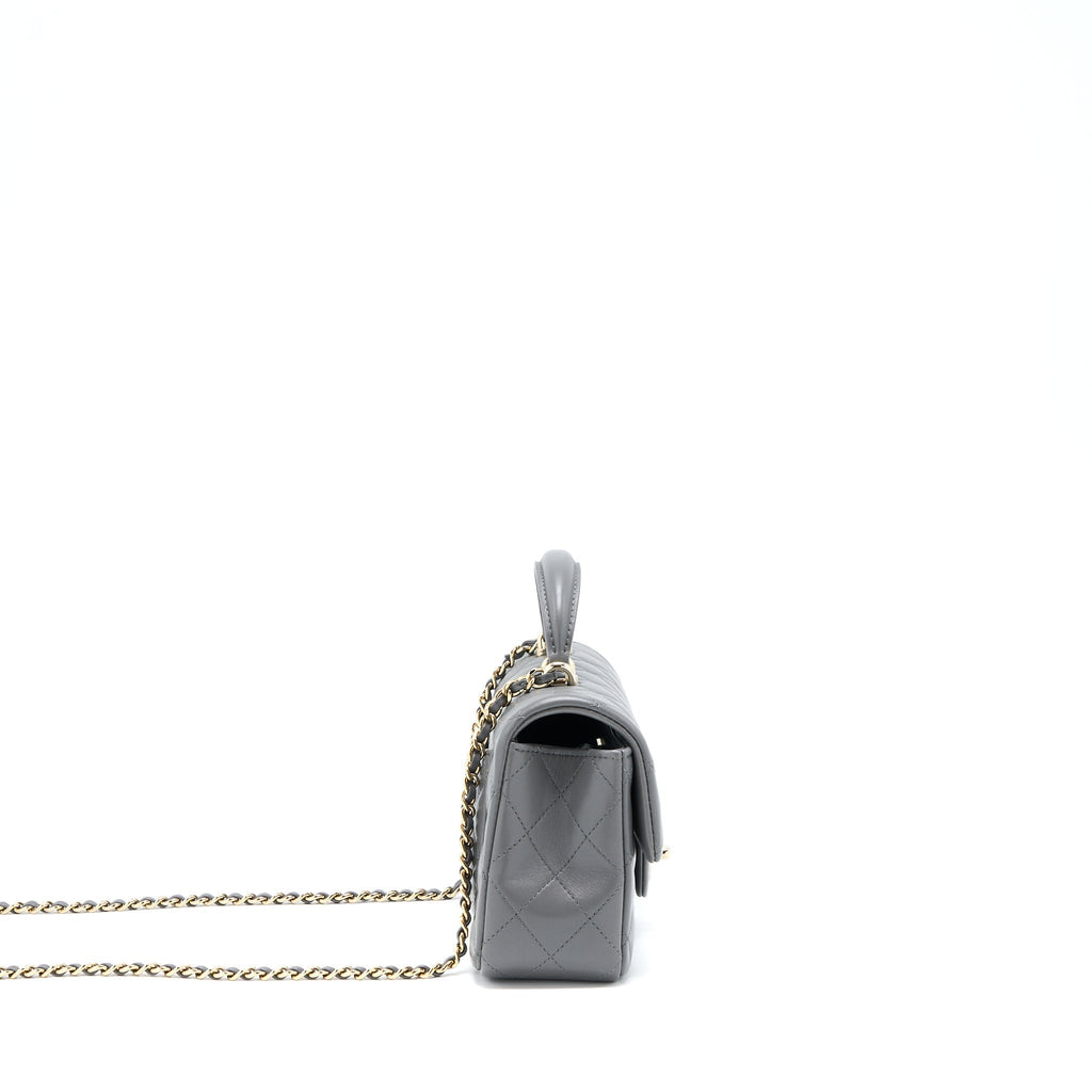 Chanel 22A Top Handle Mini Rectangular Flap Bag Lambskin Grey L(Microchip)