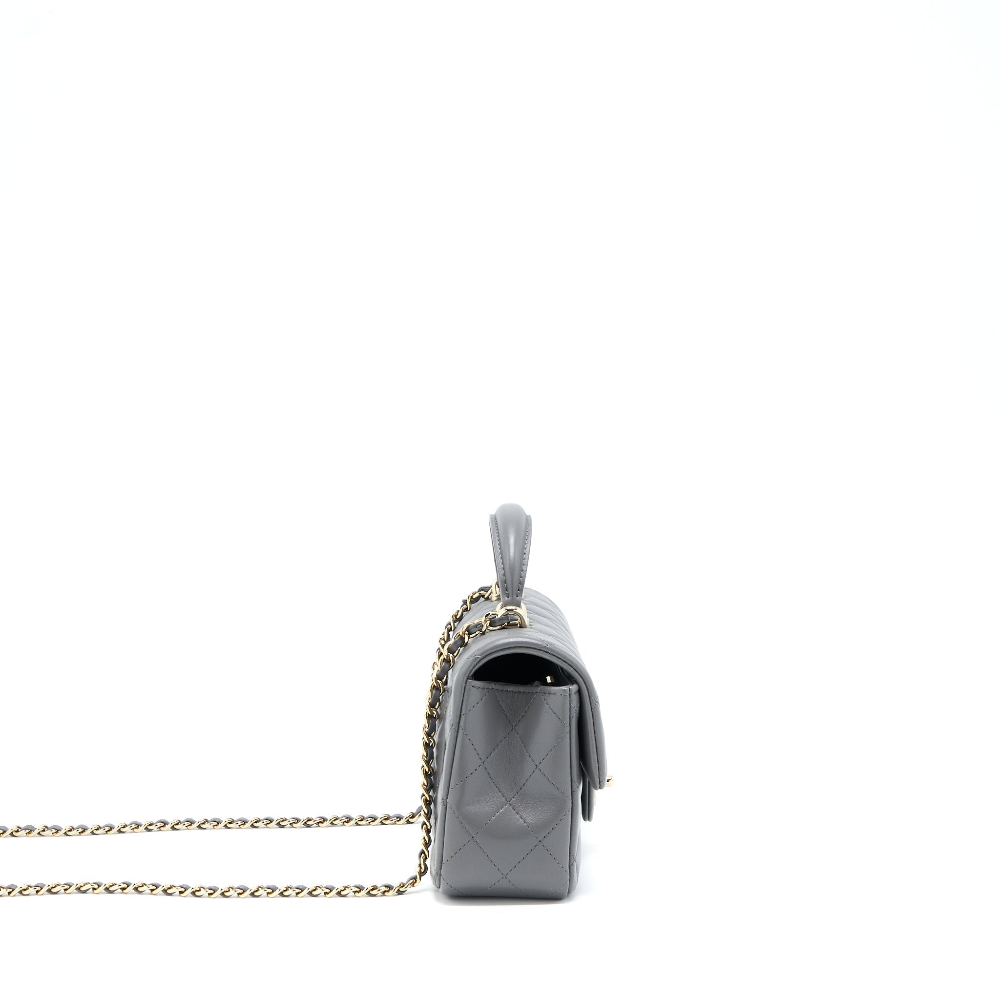 Chanel 22A Top Handle Mini Rectangular Flap Bag Lambskin Grey L(Microchip)