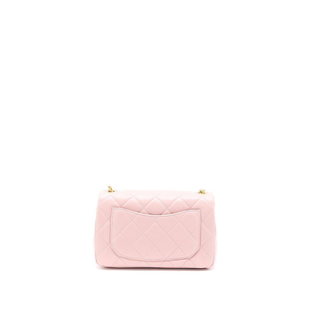 Chanel 22B Small Flap Bag With Gem Chain Lambskin Pink  (Microchip)