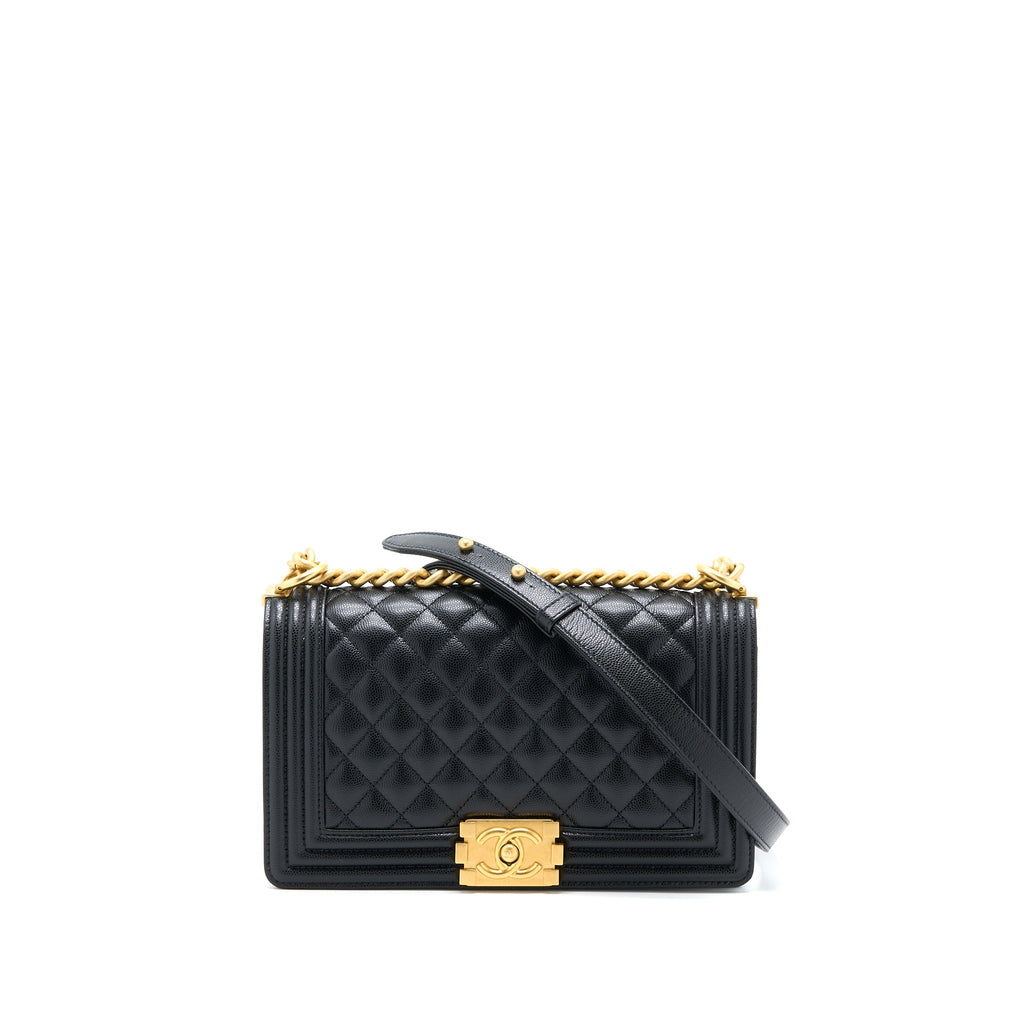 Chanel Medium Boy Bag Caviar Black Brushed  (Microchip)