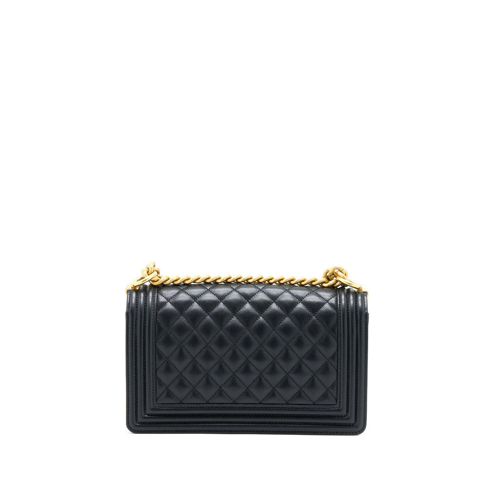 Chanel Medium Boy Bag Caviar Black Brushed  (Microchip)
