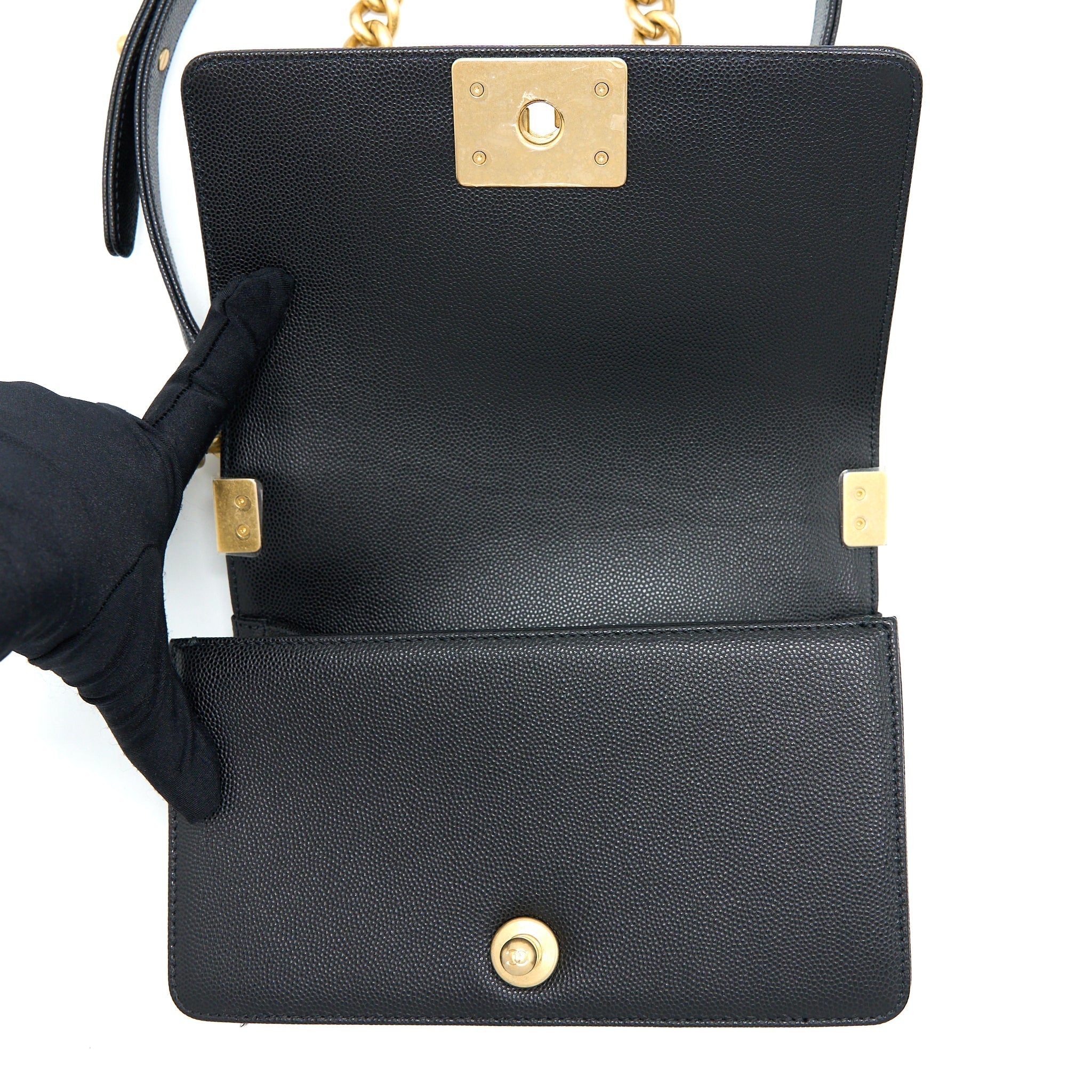 Chanel Small Boy Bag Caviar Black Brushed  (Microchip)