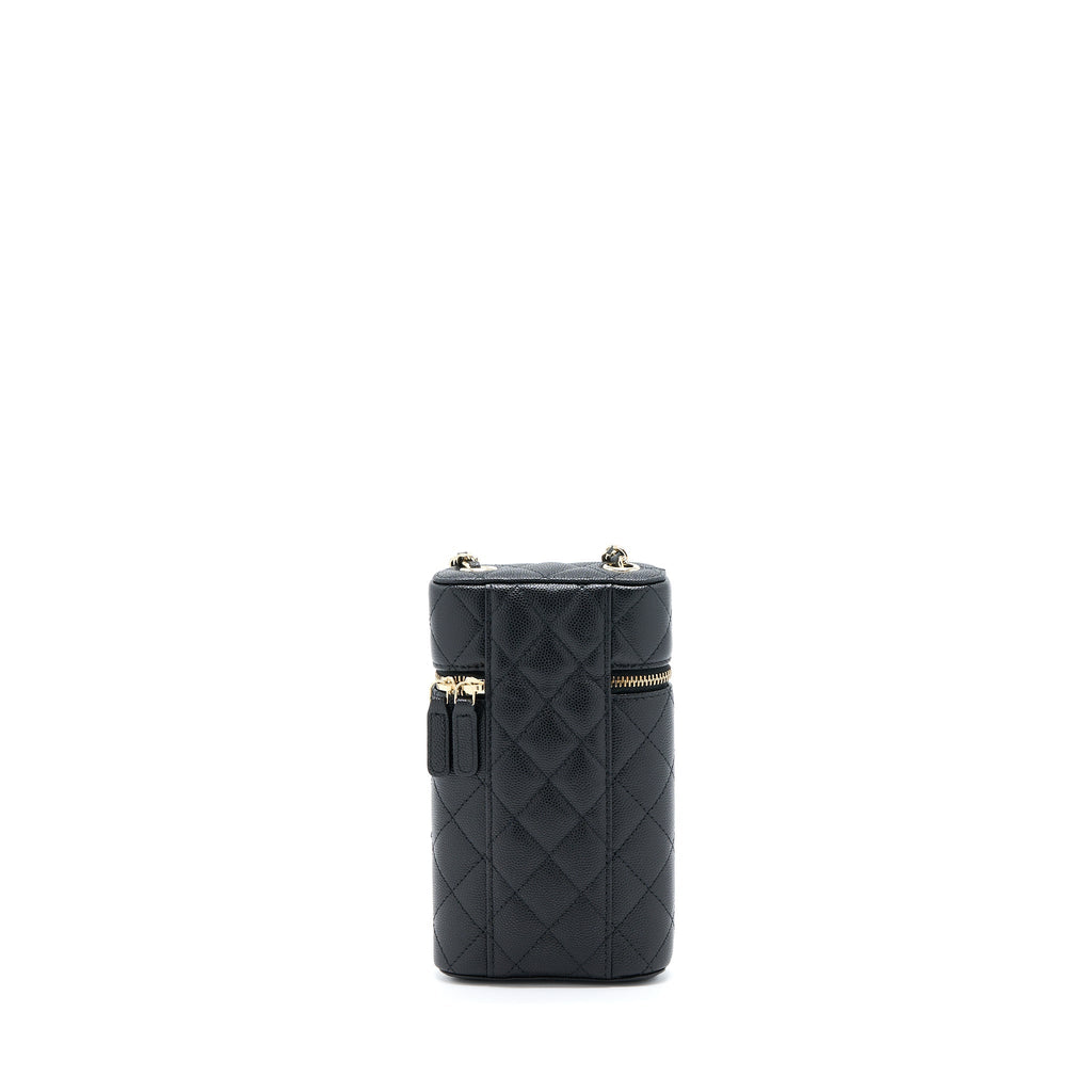 Chanel 21K Vanity Phone Holder With Chain Caviar Black L