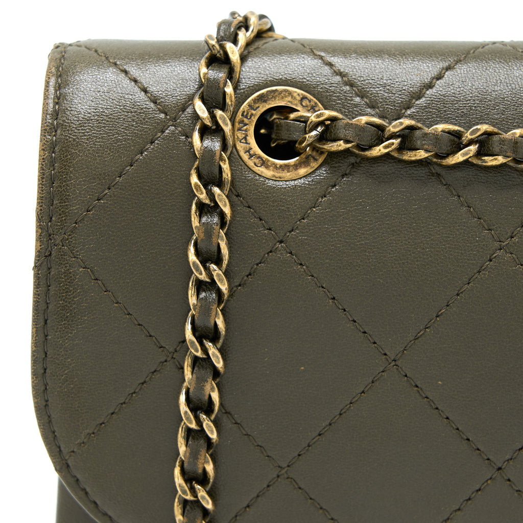 Chanel Messenger Flap Bag Lambskin Olive Green Ruthenium