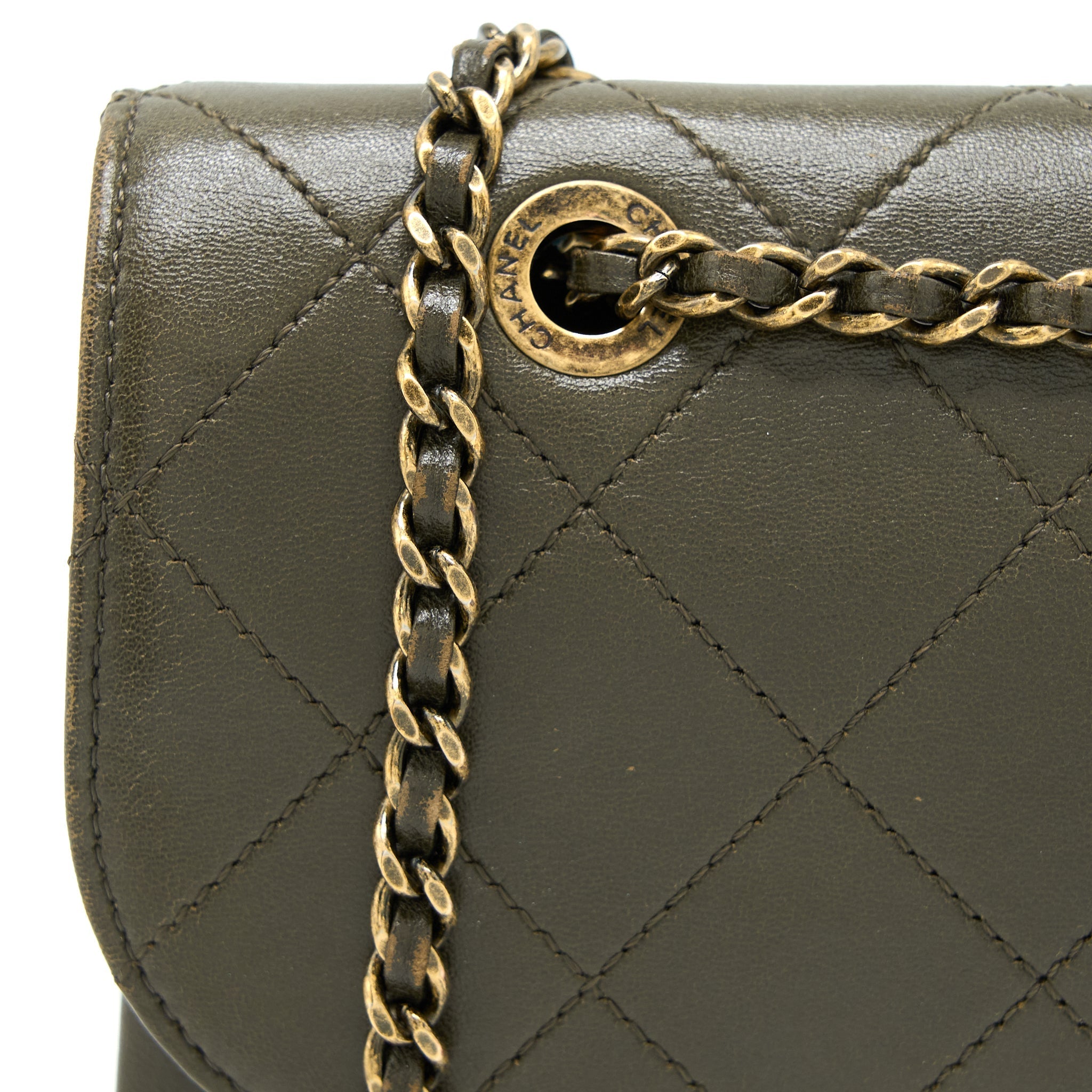 Chanel Messenger Flap Bag Lambskin Olive Green Ruthenium