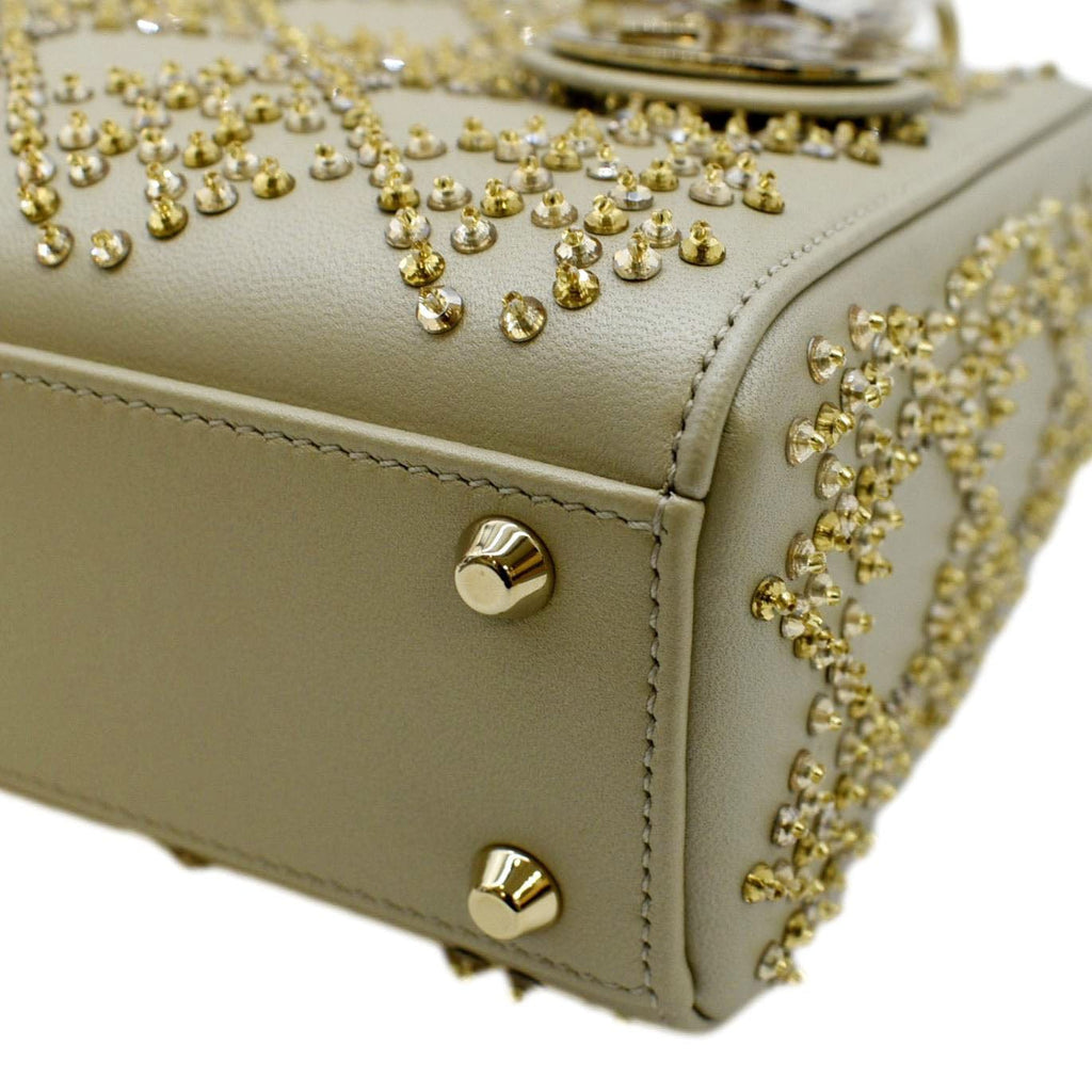 CHRISTIAN DIOR Mini Lady Dior Lambskin Leather Shoulder Bag Platinum Metallic
