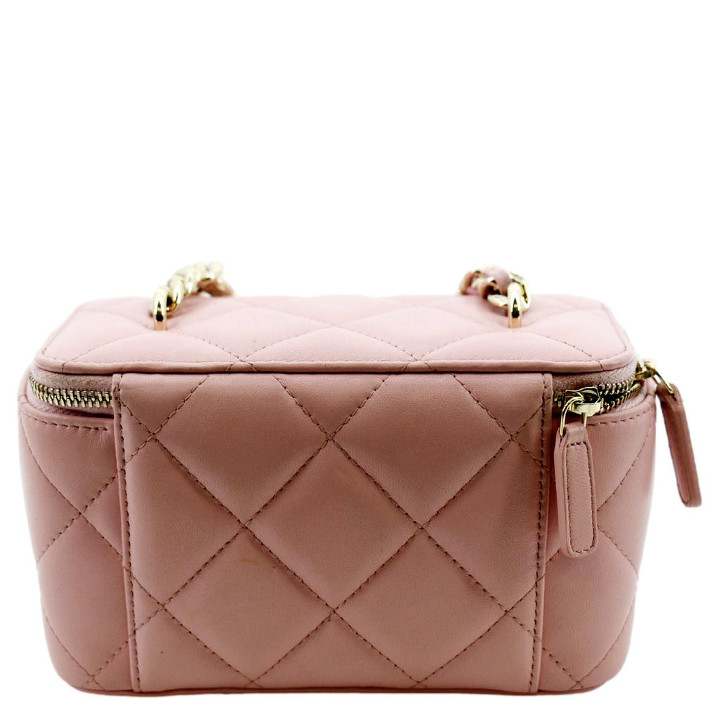 CHANEL Resin Elegant Chain Vanity Case Quilted Leather Shoulder Bag Pink