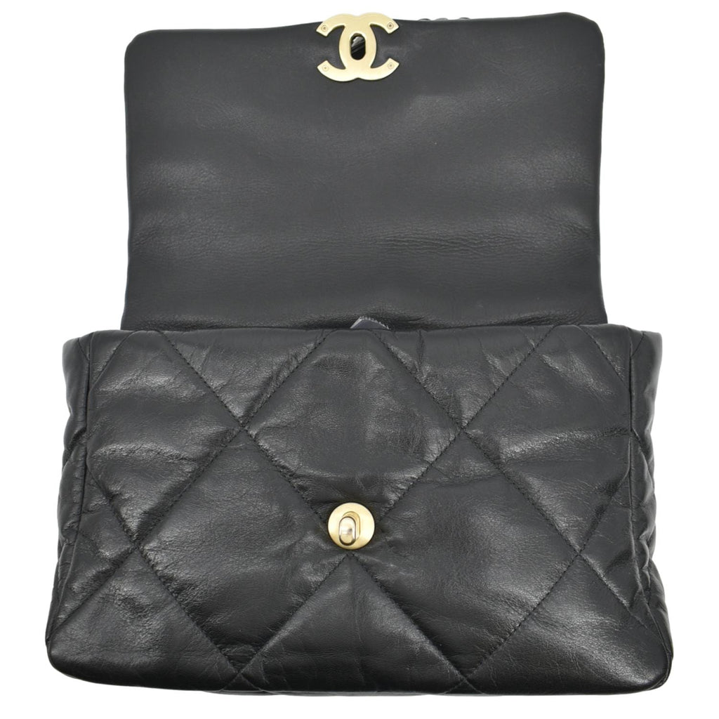 CHANEL 19 Medium Quilted Lambskin Leather Flap Shoulder Bag Black