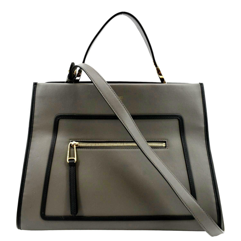 FENDI Runway Shopper Leather Tote Shoulder Bag Grey