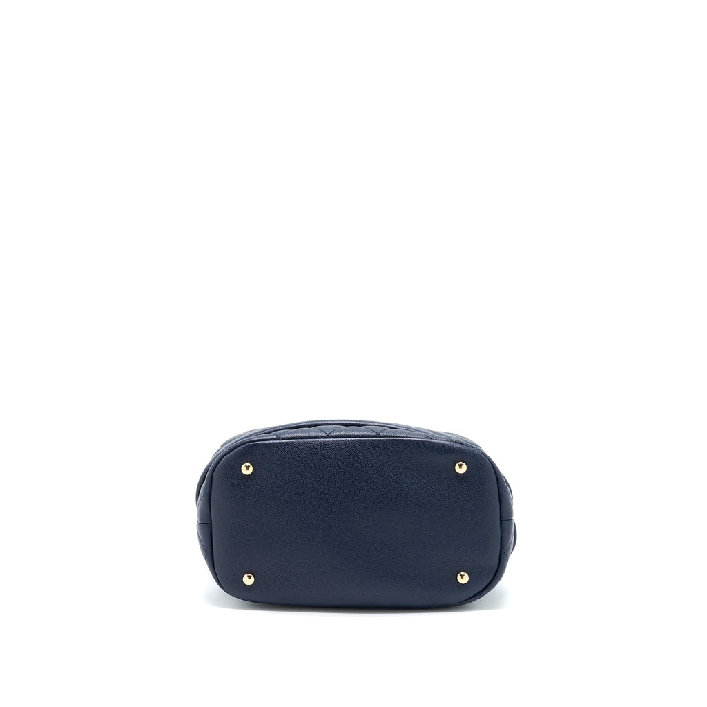 Chanel Top Handle Bucket Bag Caviar Navy Blue L