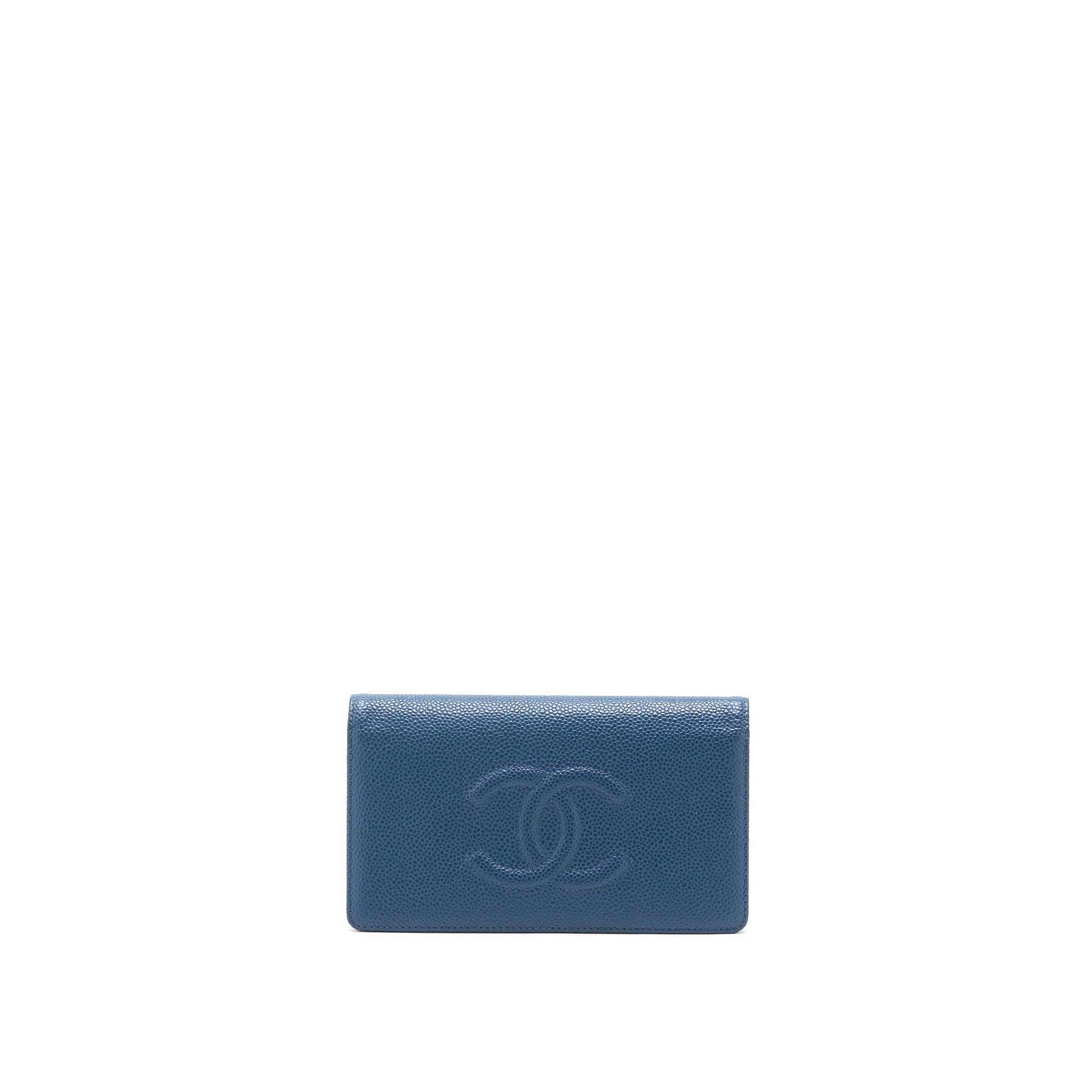 Chanel CC Logo Fold Wallet Caviar Navy