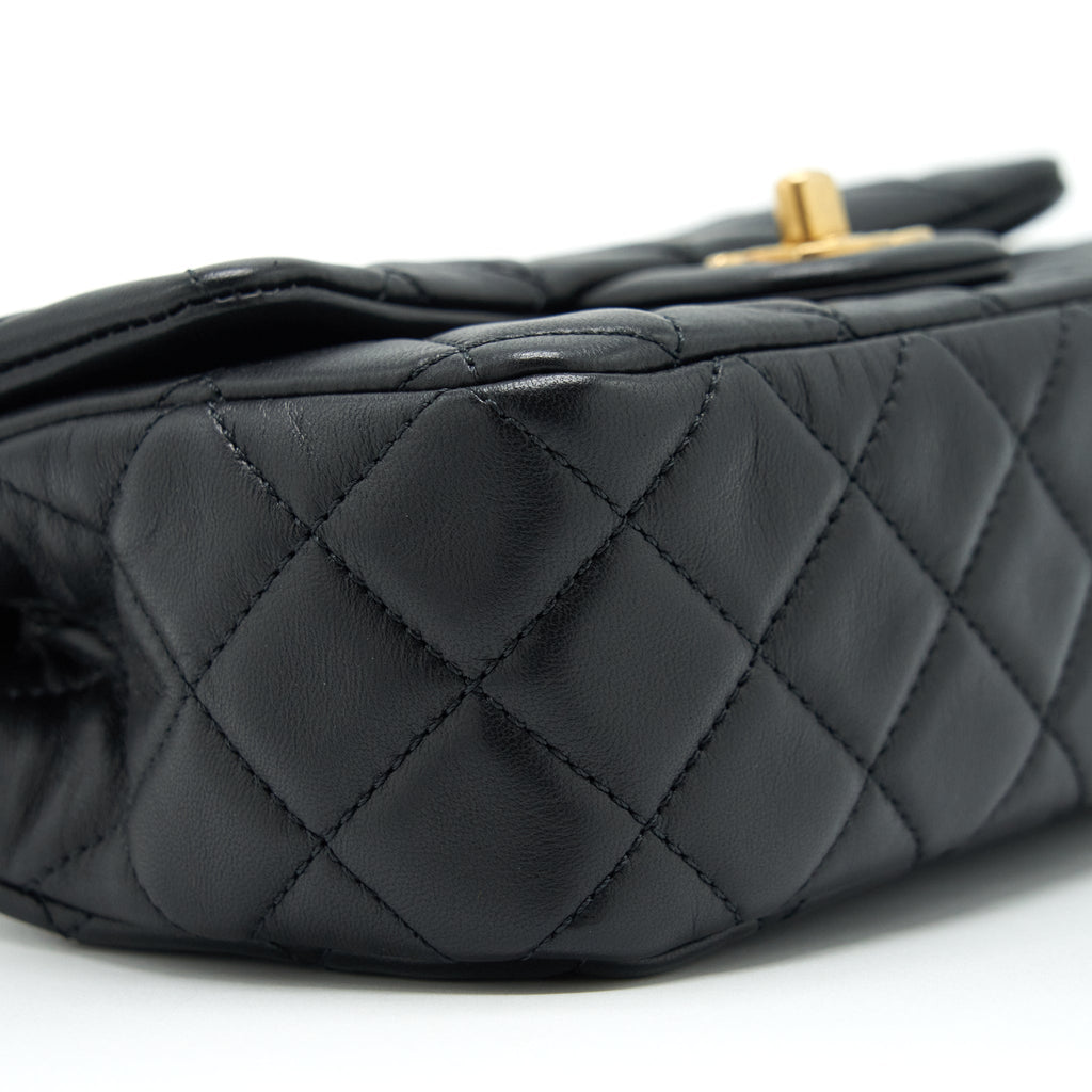 Chanel Pearl Crush Mini Rectangular Flap Bag Lambskin Black