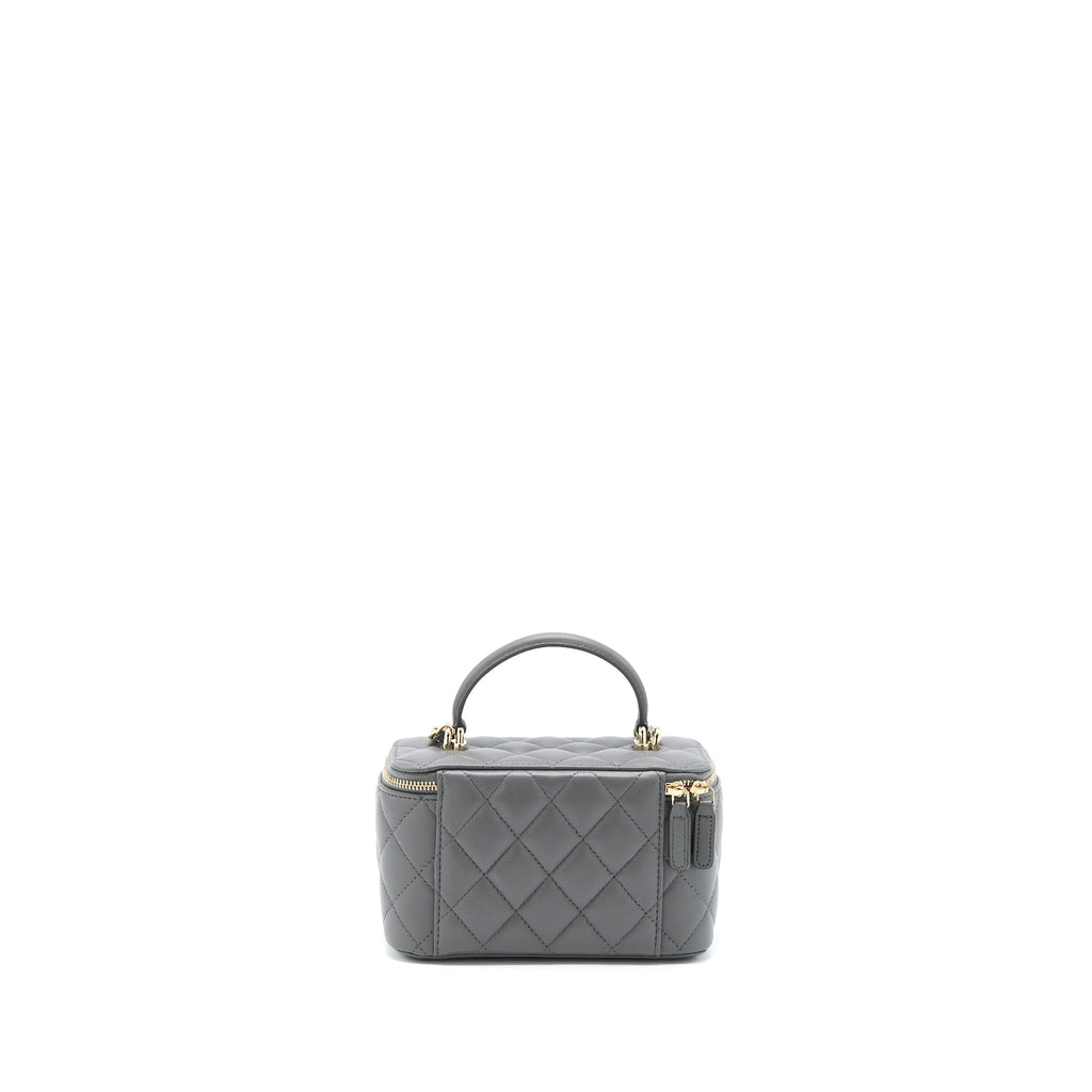 Chanel 22A Top Handle Long Vanity With Chain Lambskin Grey L