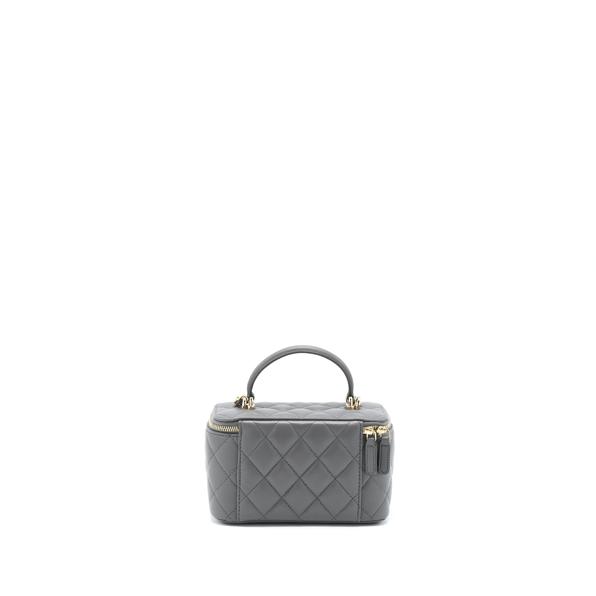 Chanel 22A Top Handle Long Vanity With Chain Lambskin Grey L
