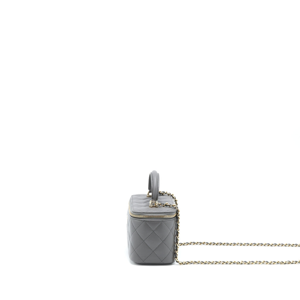 Chanel 22A Top Handle Long Vanity With Chain Lambskin Grey L