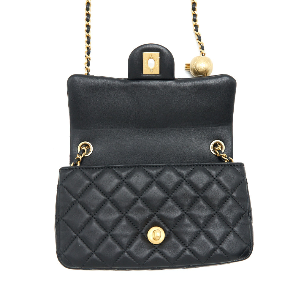 Chanel Pearl Crush Mini Rectangular Flap Bag Lambskin Black