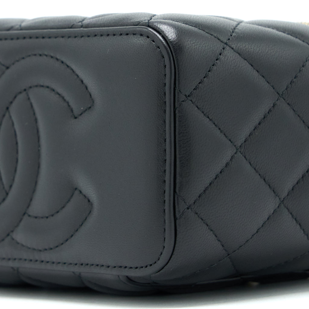 Chanel Leather Chain Top Handle Long Vanity Lambskin Black