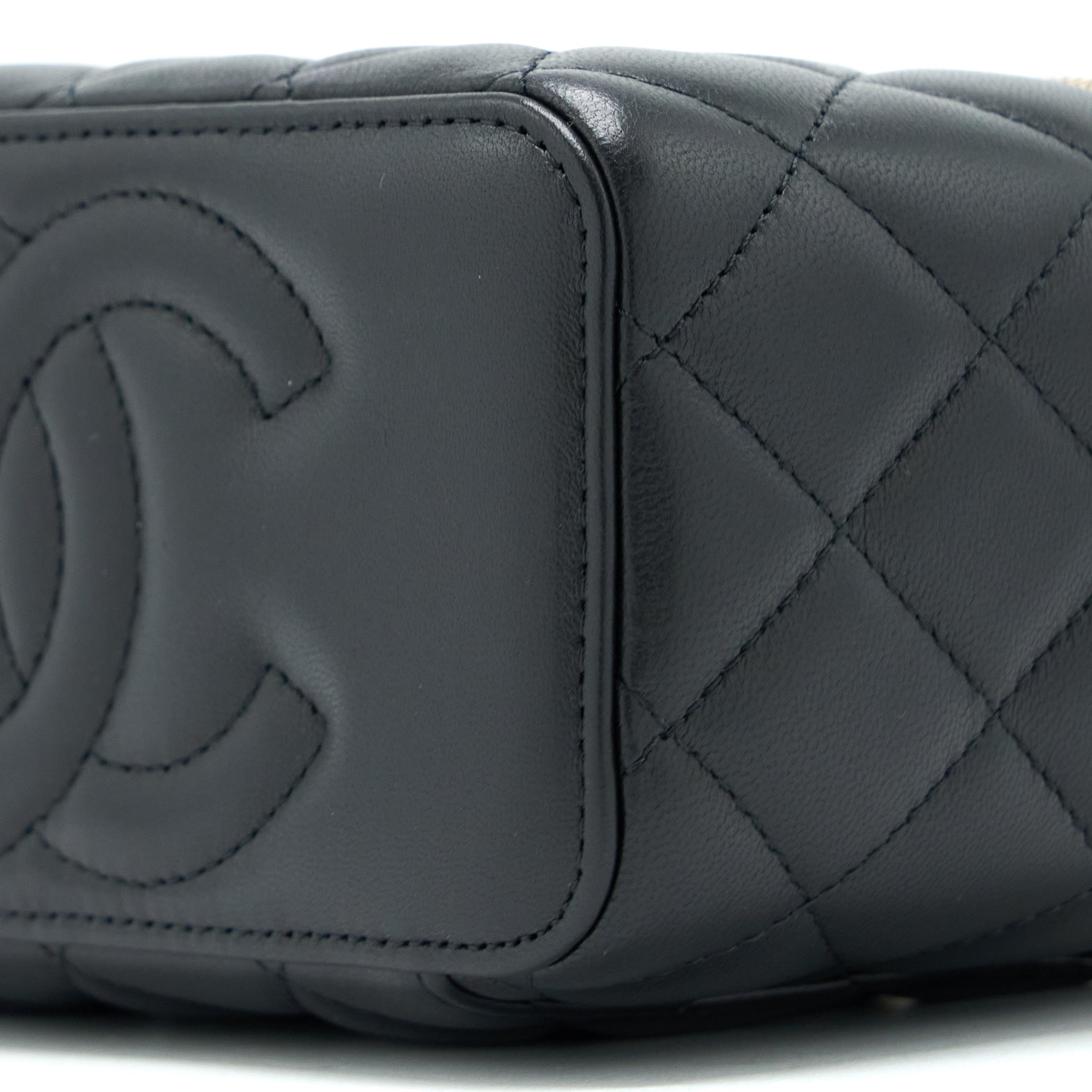 Chanel Leather Chain Top Handle Long Vanity Lambskin Black
