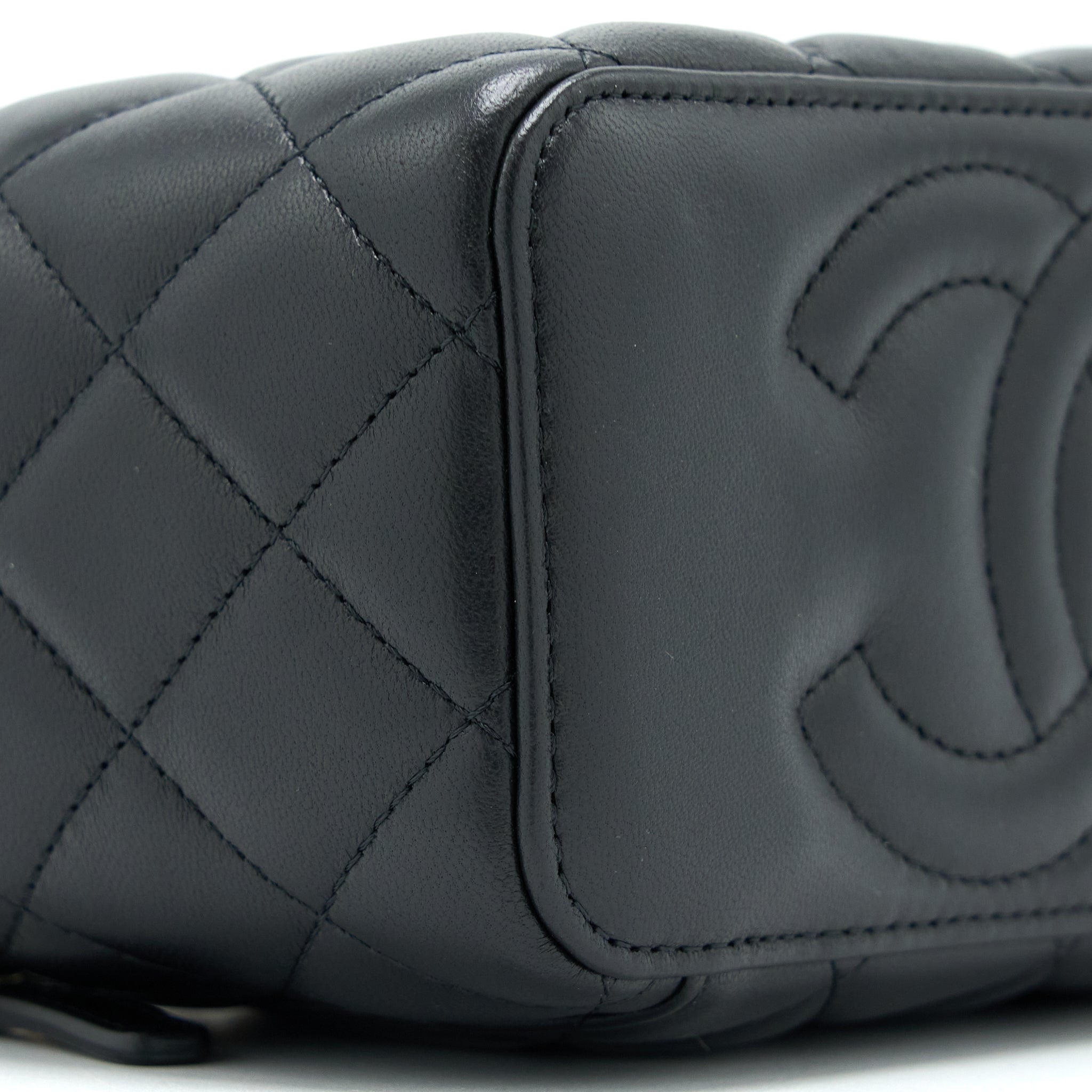 Chanel Leather Chain Top Handle Long Vanity Lambskin Black