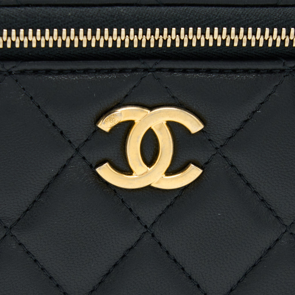 Chanel Leather Chain Top Handle Long Vanity Lambskin Black